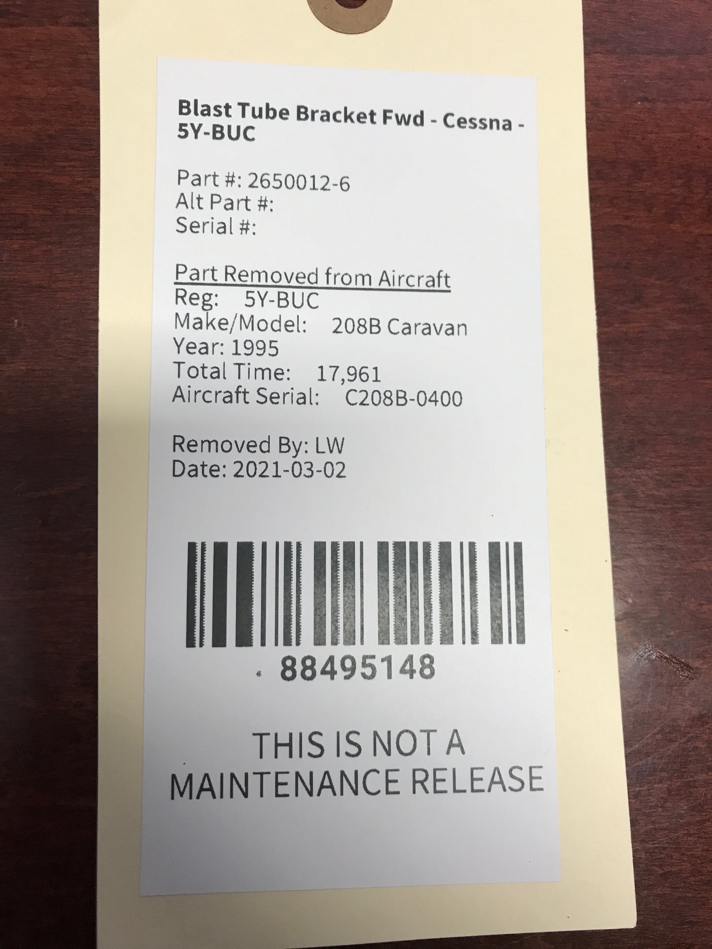 Blast Tube Bracket Fwd - Cessna - 5Y-BUC