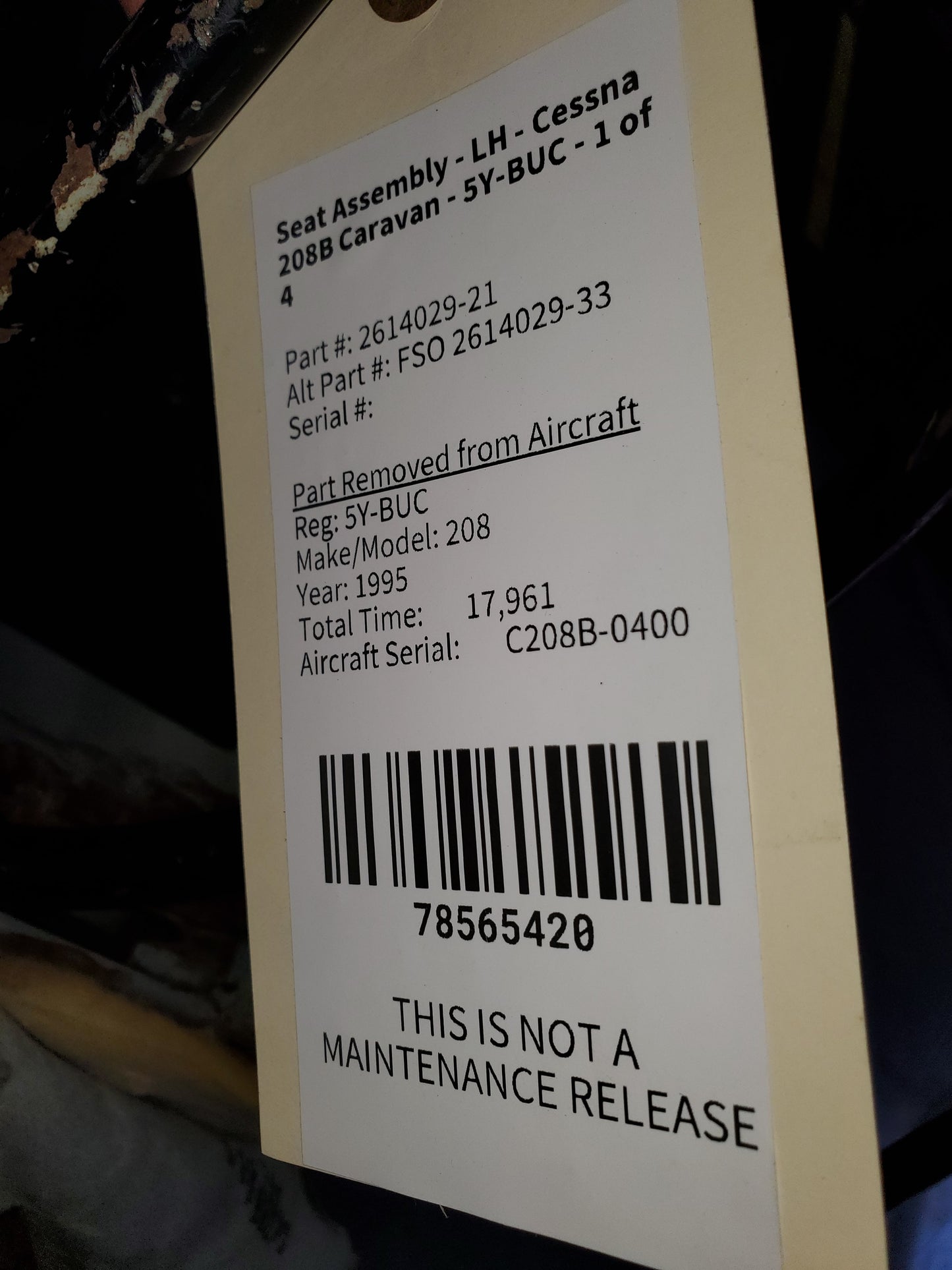 Bench Seat Assy - Cessna 208B Caravan - 5Y-BUC - 1 of 4