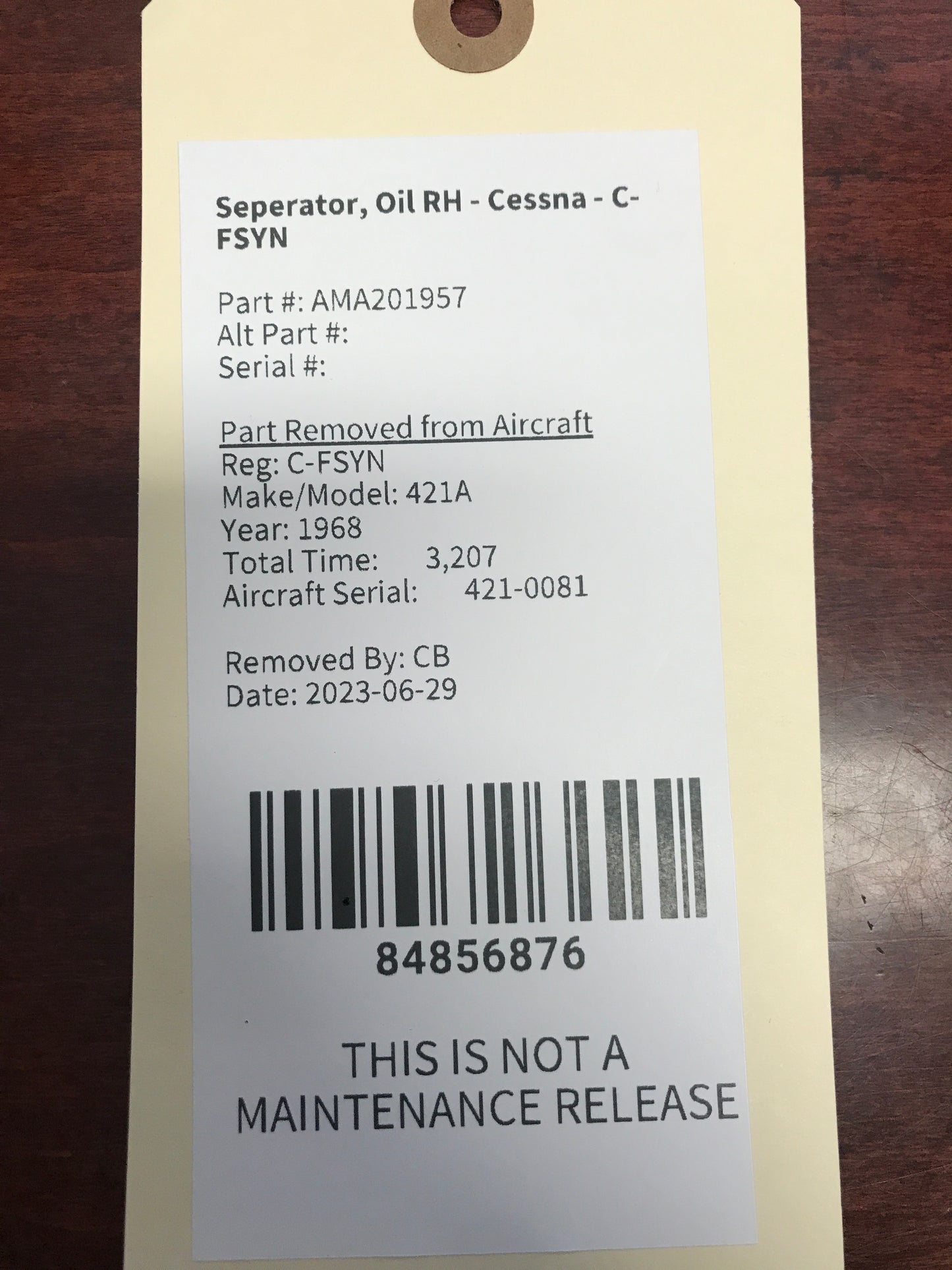 Seperator, Oil RH - Cessna - C-FSYN