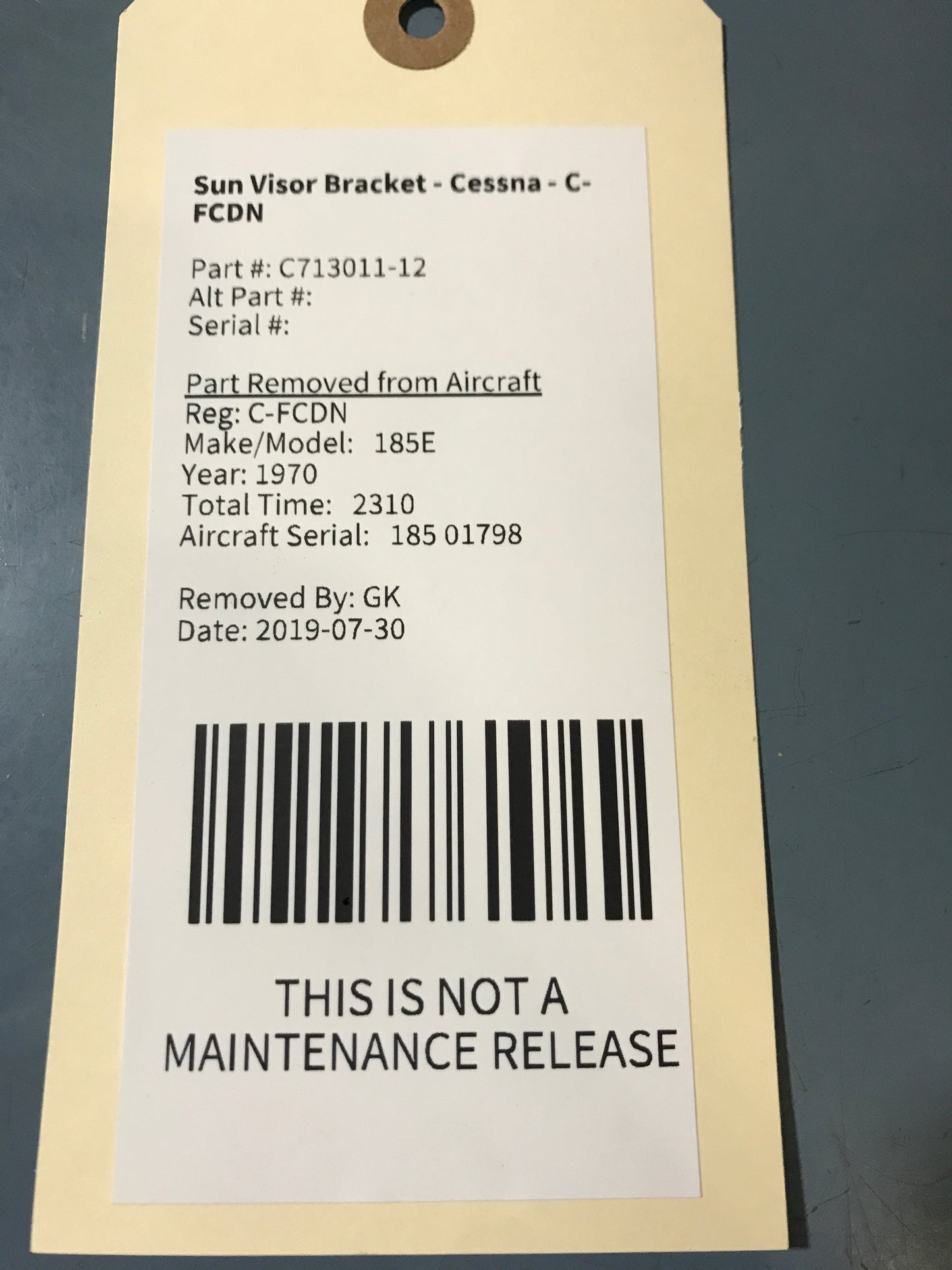 Sun Visor Bracket - Cessna - C-FCDN