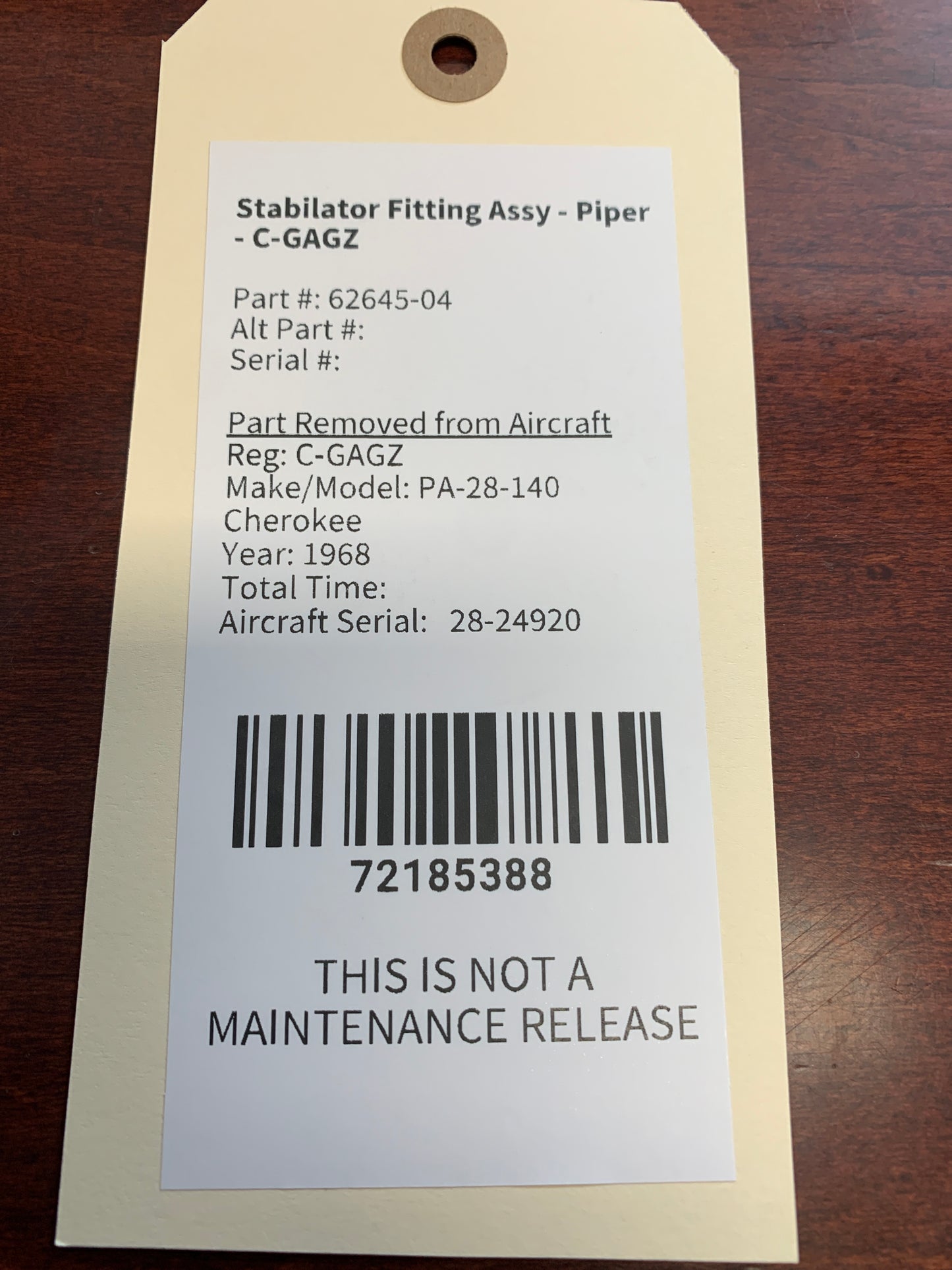 Stabilator Fitting Assy - Piper - C-GAGZ