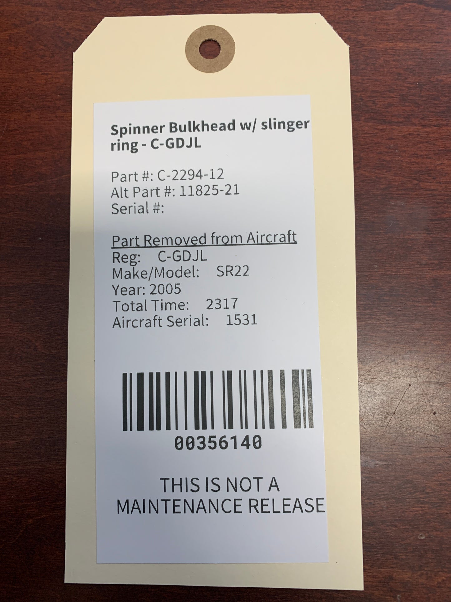 Spinner Bulkhead w/ slinger ring - C-GDJL