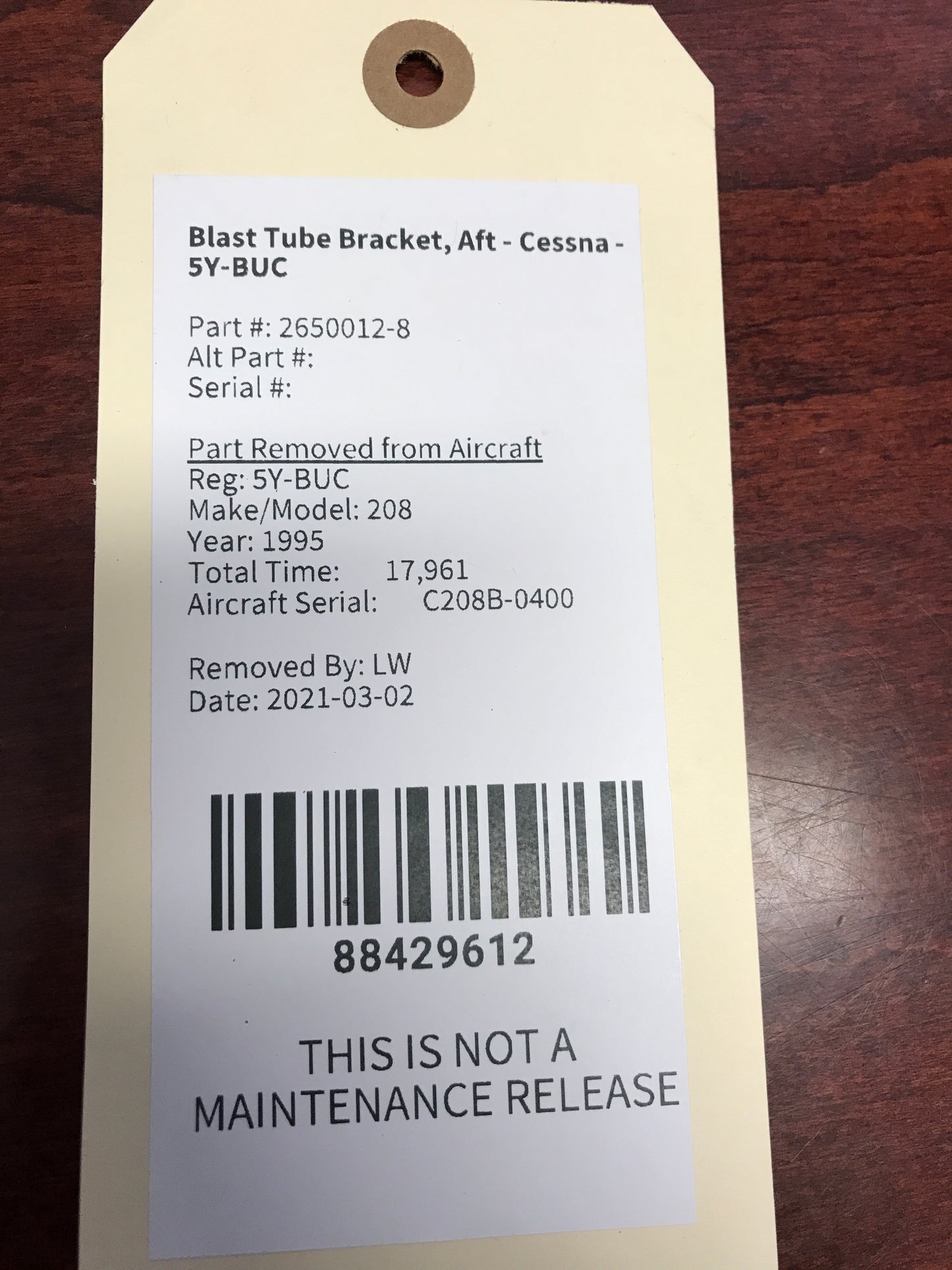 Blast Tube Bracket, Aft - Cessna - 5Y-BUC