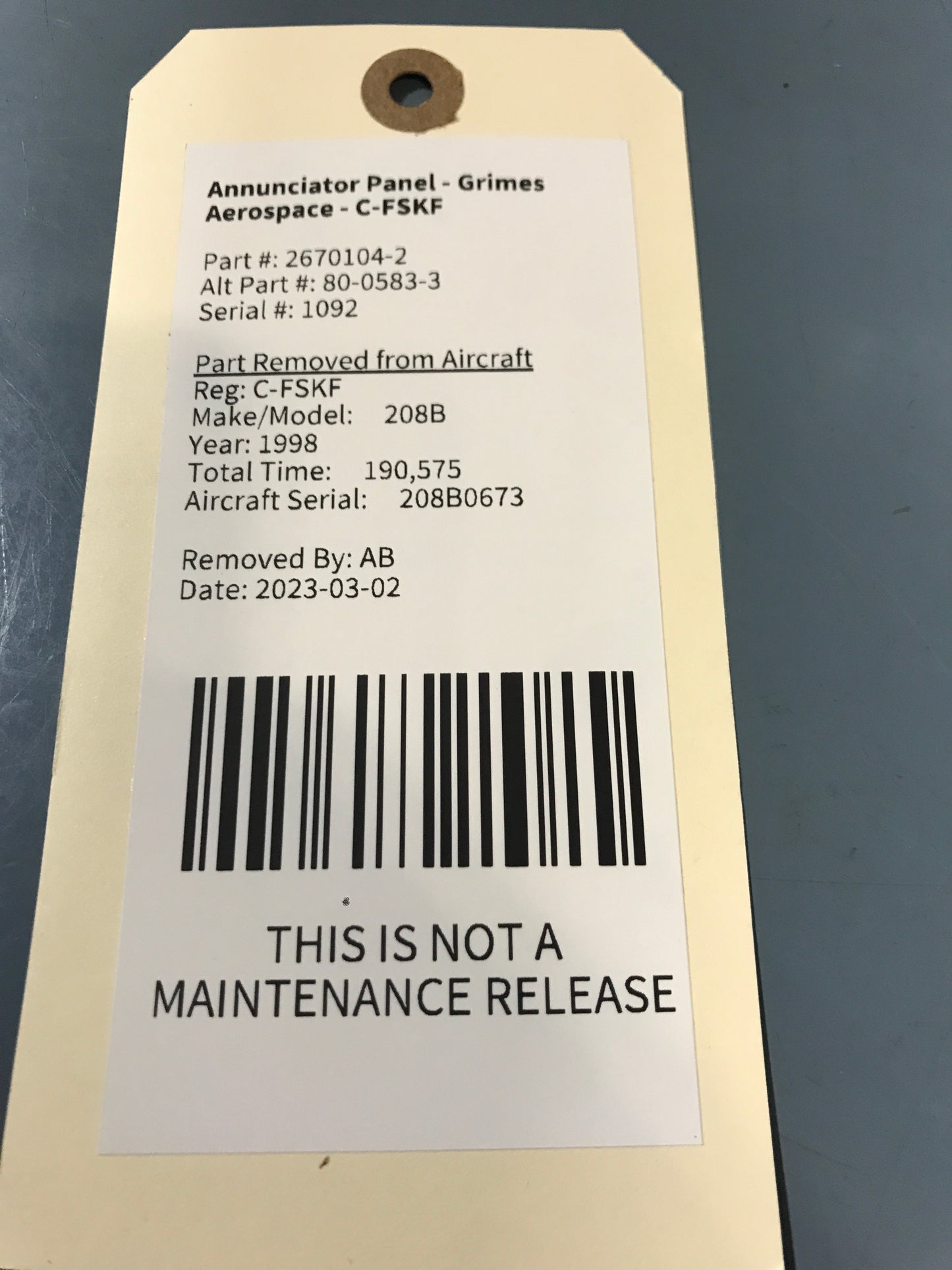 Annunciator Panel Assy - Grimes Aerospace - C-MISC