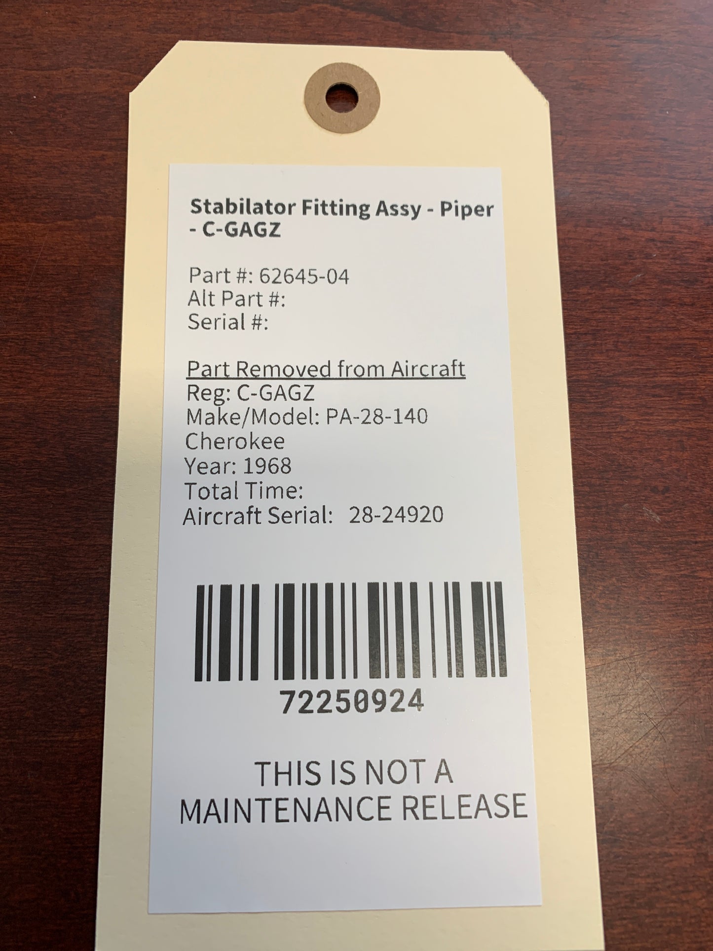 Stabilator Fitting Assy - Piper - C-GAGZ