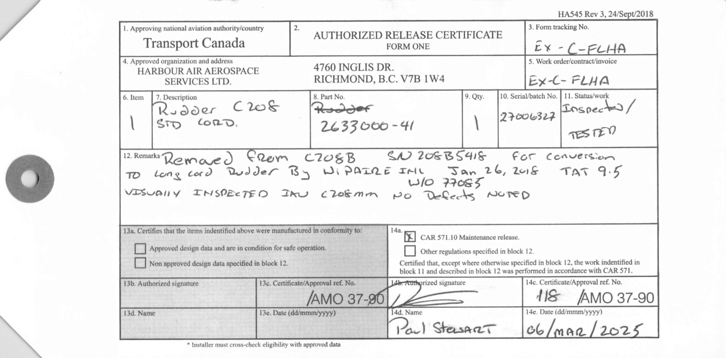 Rudder - Cessna 208B Caravan - C-FLHA