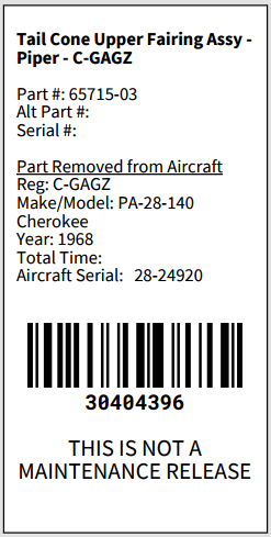 Tail Cone Upper Fairing Assy - Piper - C-GAGZ