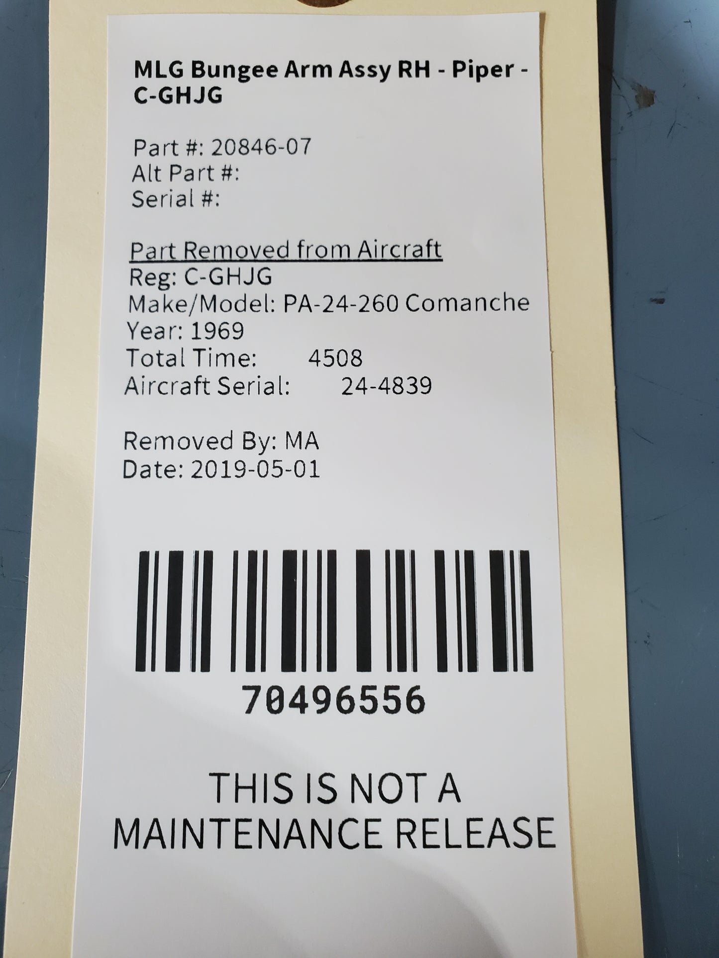 MLG Bungee Arm Assy RH - Piper - C-GHJG