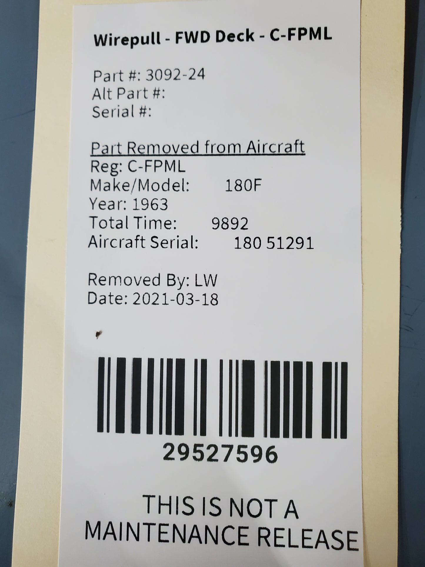 Wirepull - FWD Deck - C-FPML
