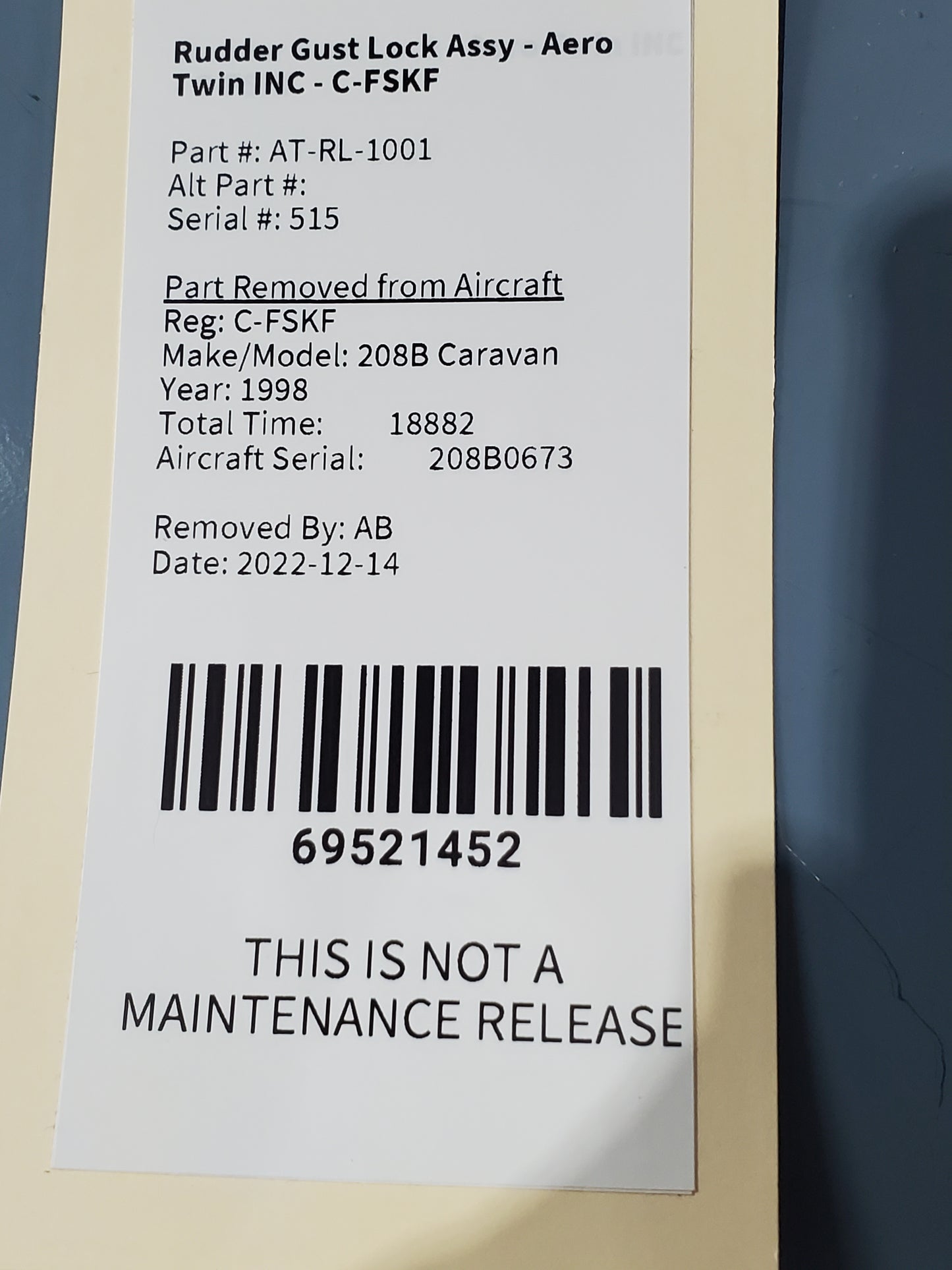 Rudder Gust Lock Assy - Aero Twin INC - C-MISC