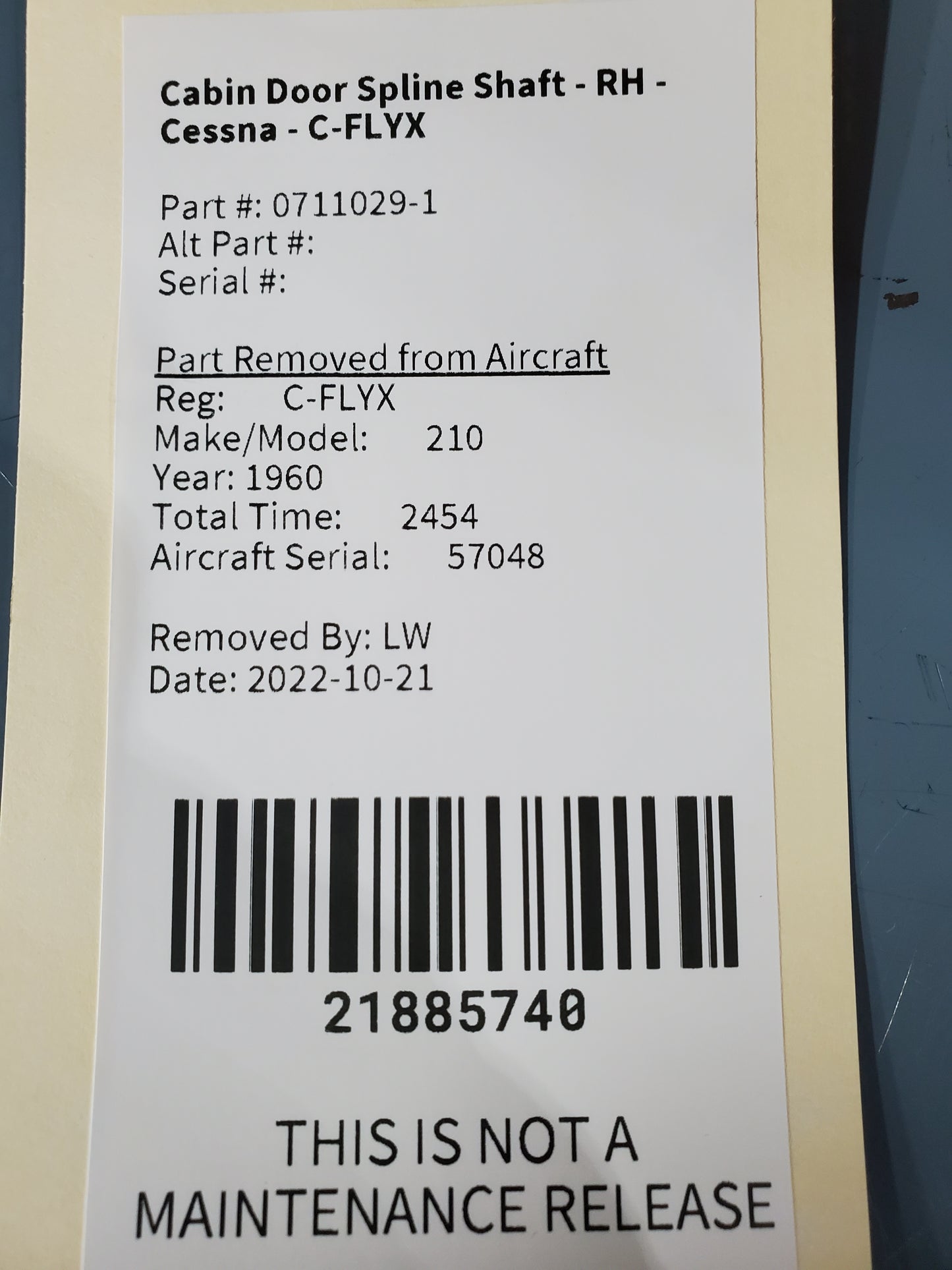 Cabin Door Spline Shaft - RH - Cessna - C-FLYX