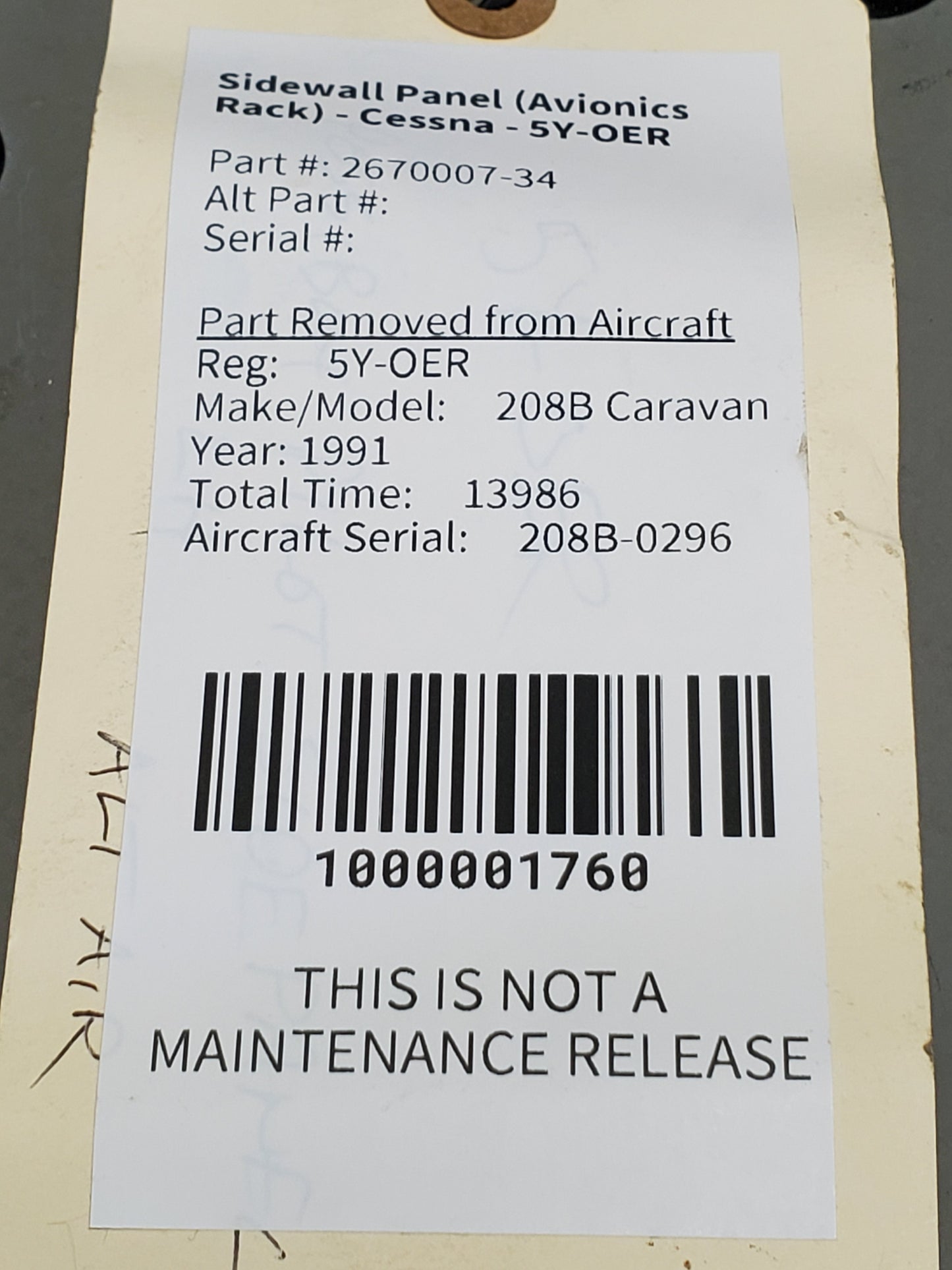 Sidewall Panel (Avionics Rack) - Cessna - 5Y-OER