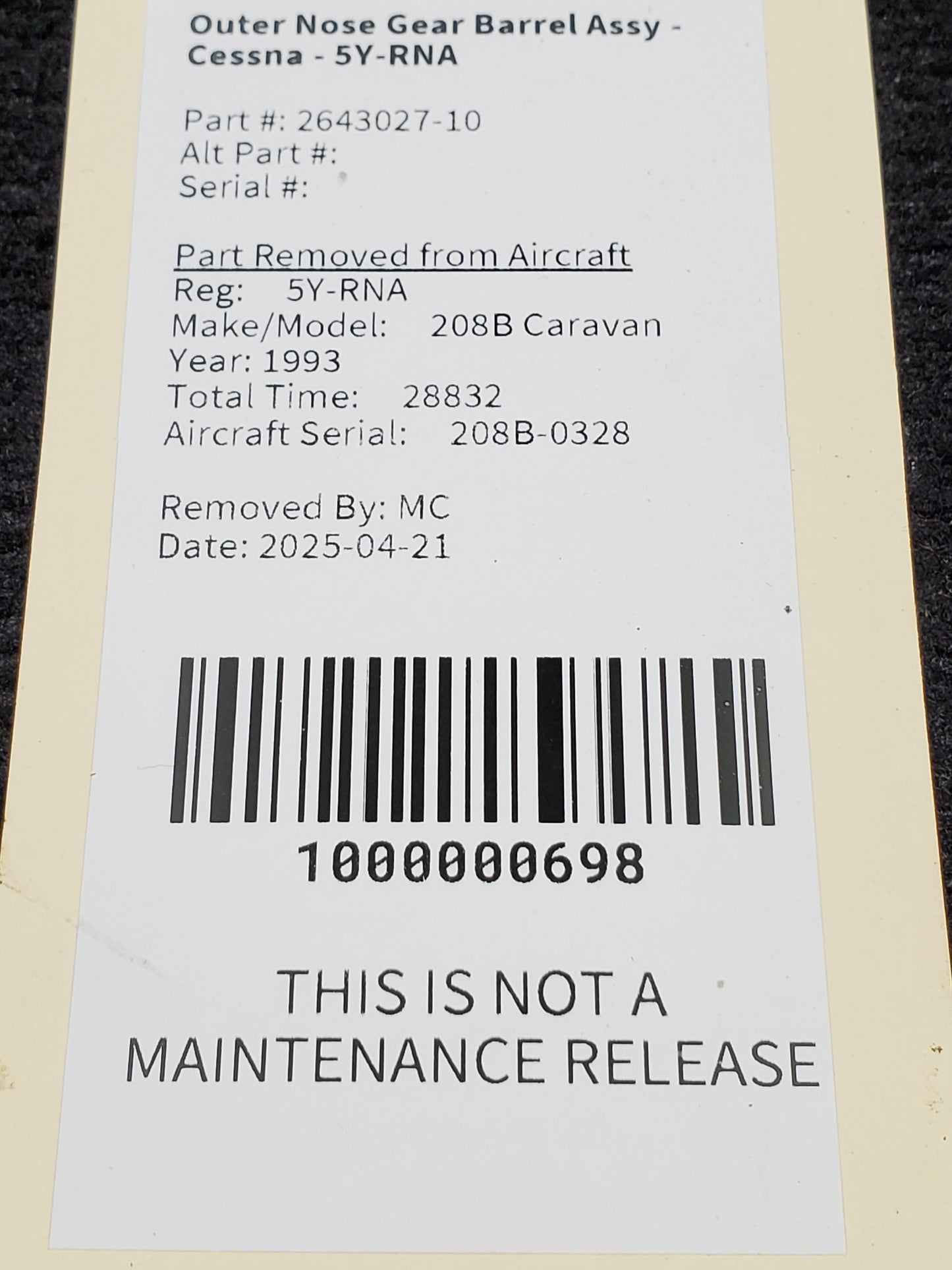 Outer Nose Gear Barrel Assy - Cessna - 5Y-RNA