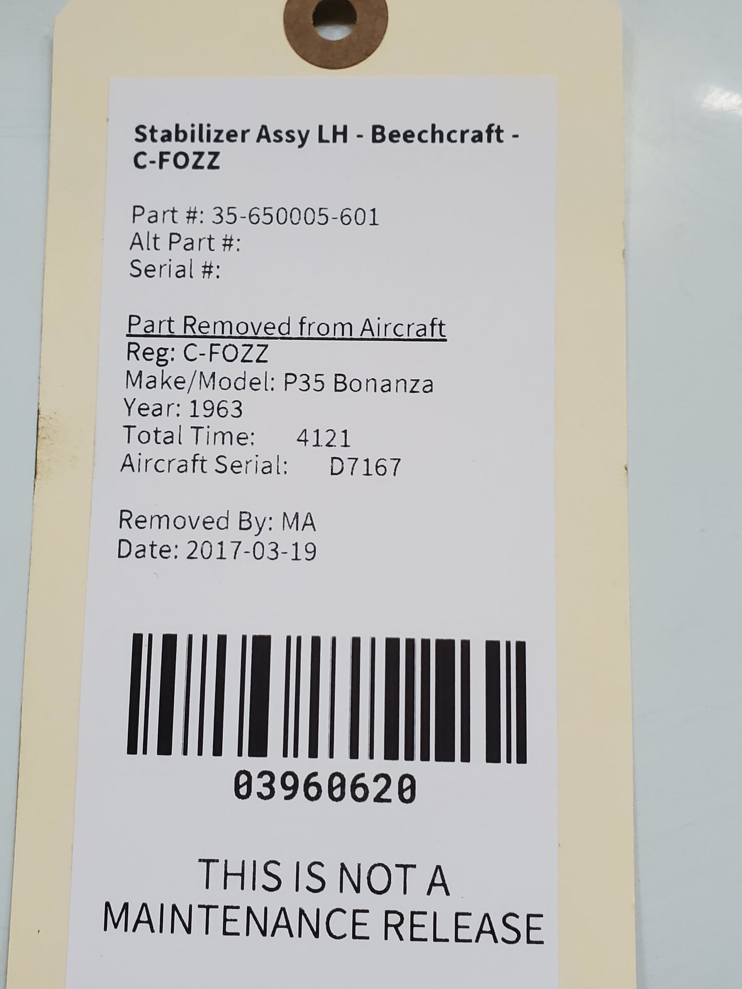 Stabilizer Assy LH - Beechcraft - C-FOZZ
