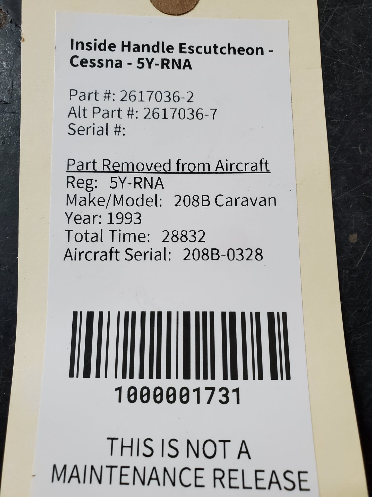 Inside Handle Escutcheon - Cessna - 5Y-RNA
