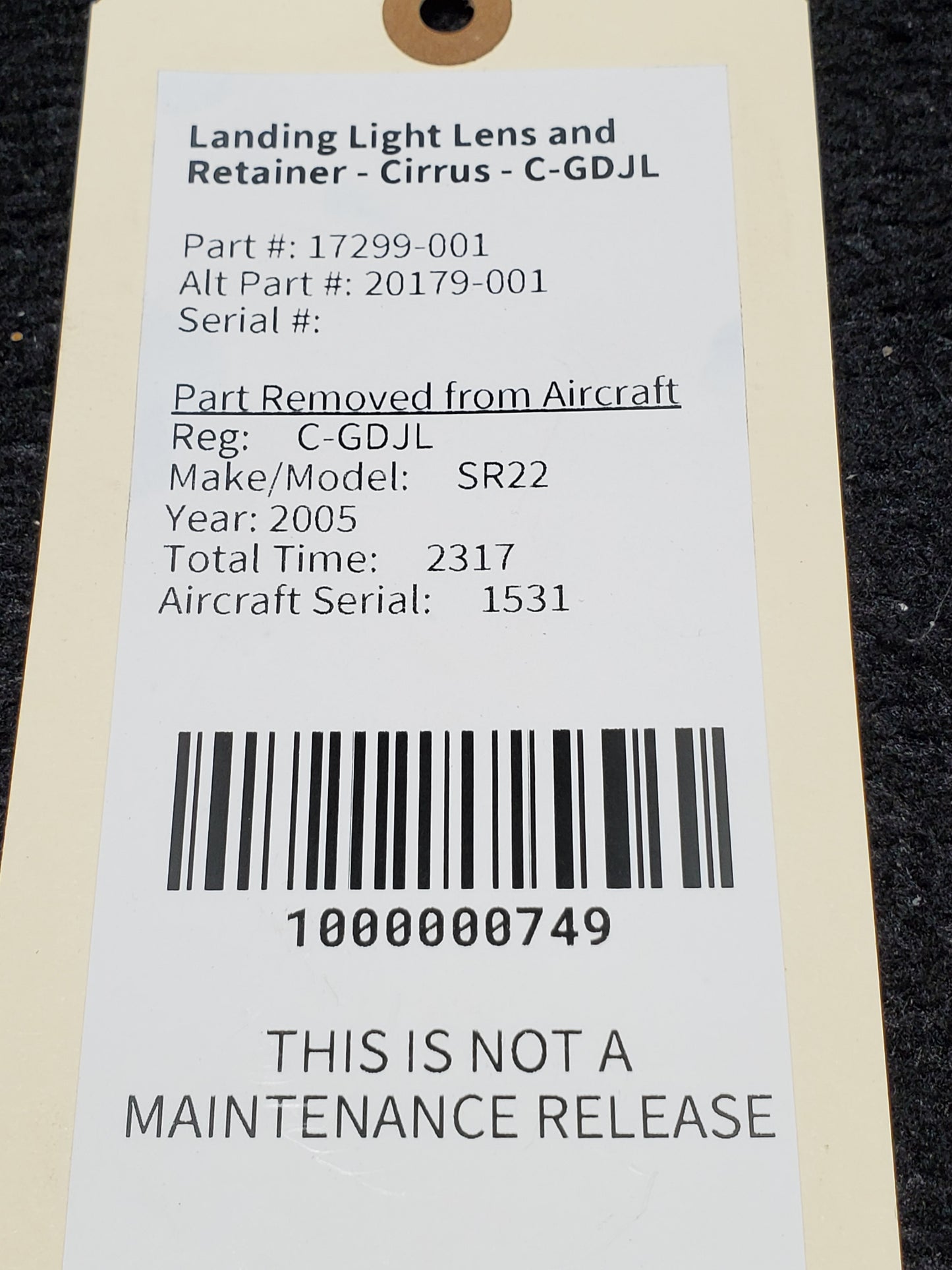 Landing Light Lens and Retainer - Cirrus - C-GDJL