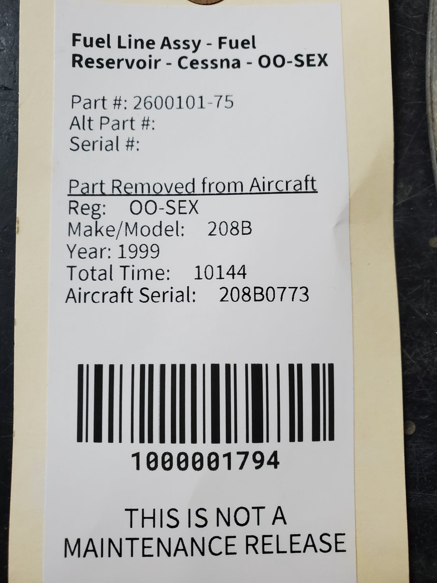 Fuel Line Assy - Fuel Reservoir - Cessna - OO-SEX