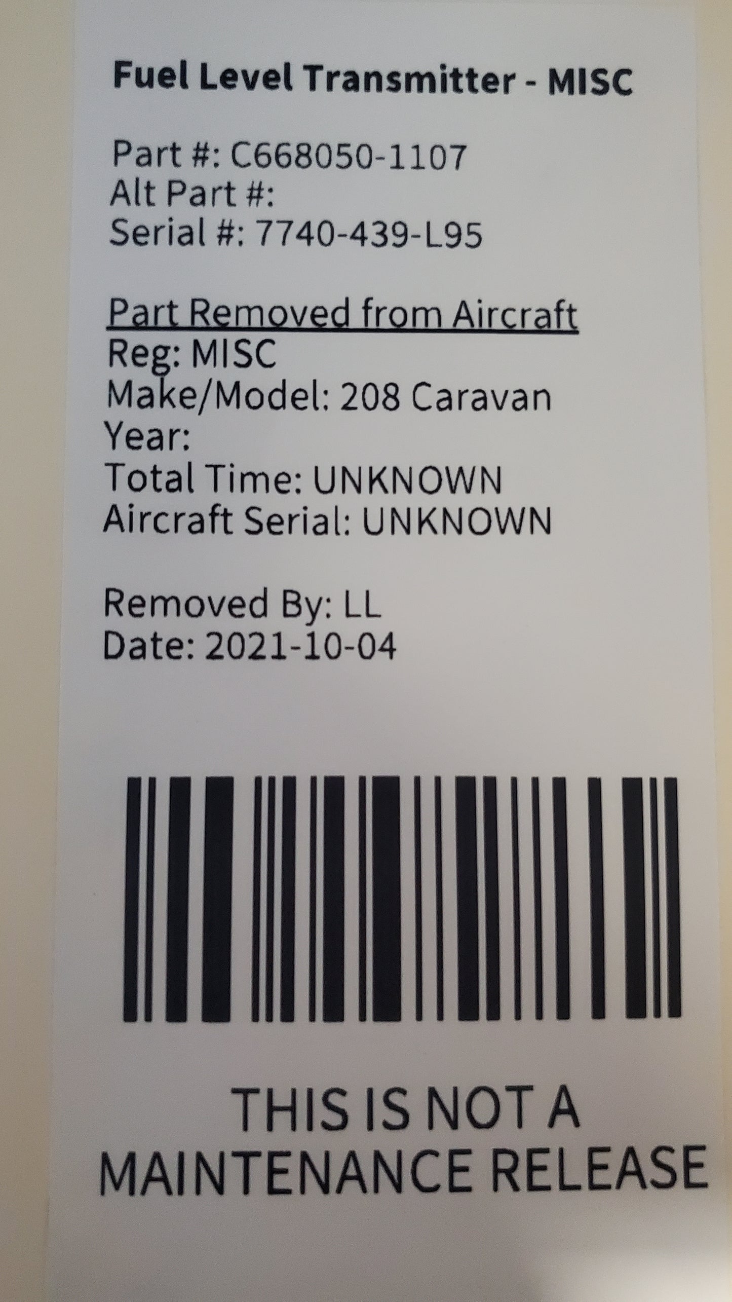 Fuel Level Transmitter Mid INBD - Cessna - MISC