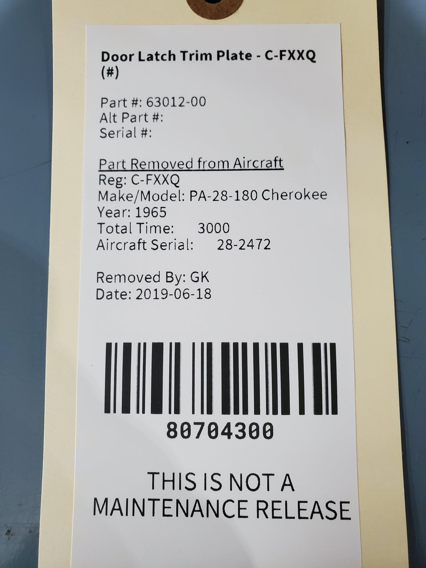 Door Latch Trim Plate - Piper - C-FXXQ