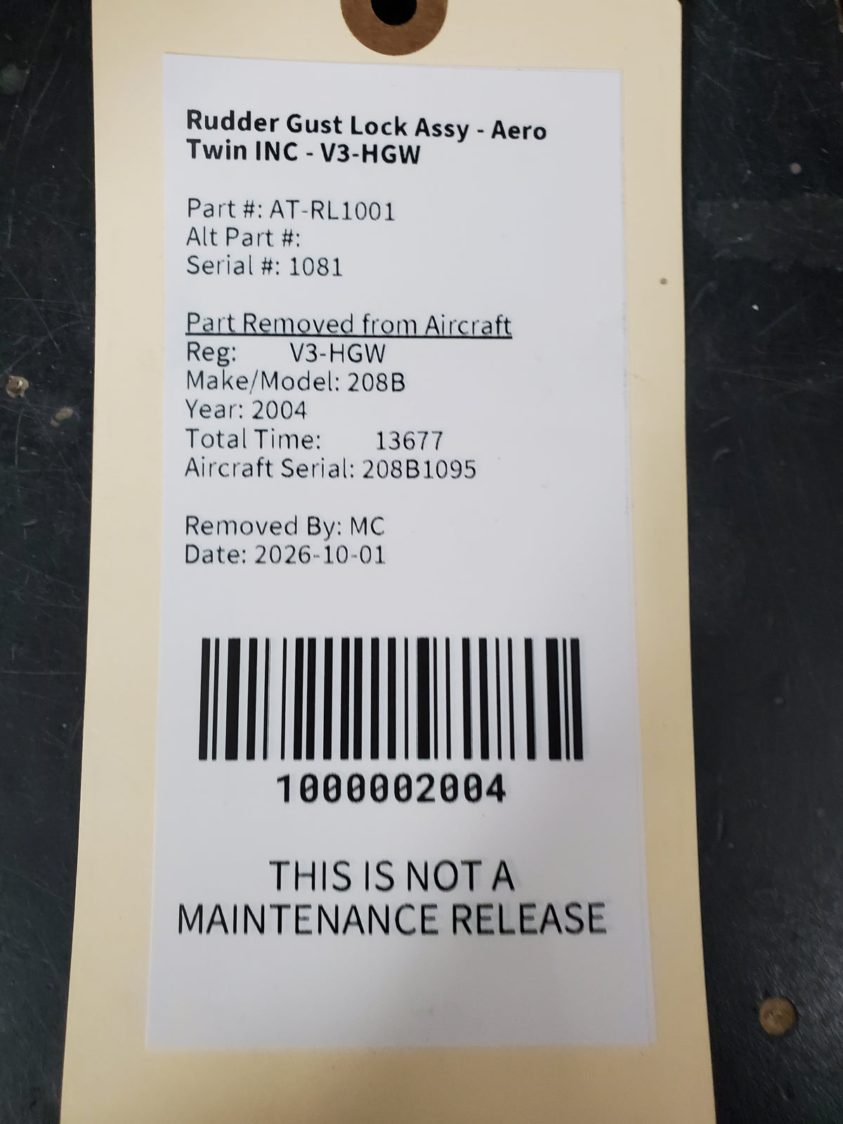 Rudder Gust Lock Assy - Aero Twin INC - V3-HGW