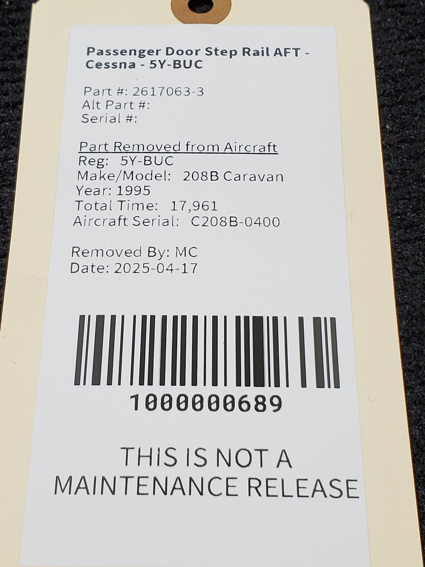 Passenger Door Step Rail AFT - Cessna - 5Y-BUC