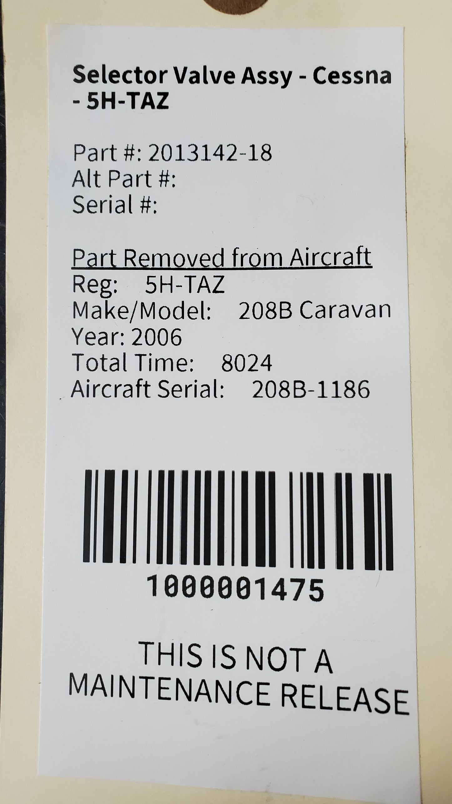 Selector Valve Assy - Cessna - 5H-TAZ