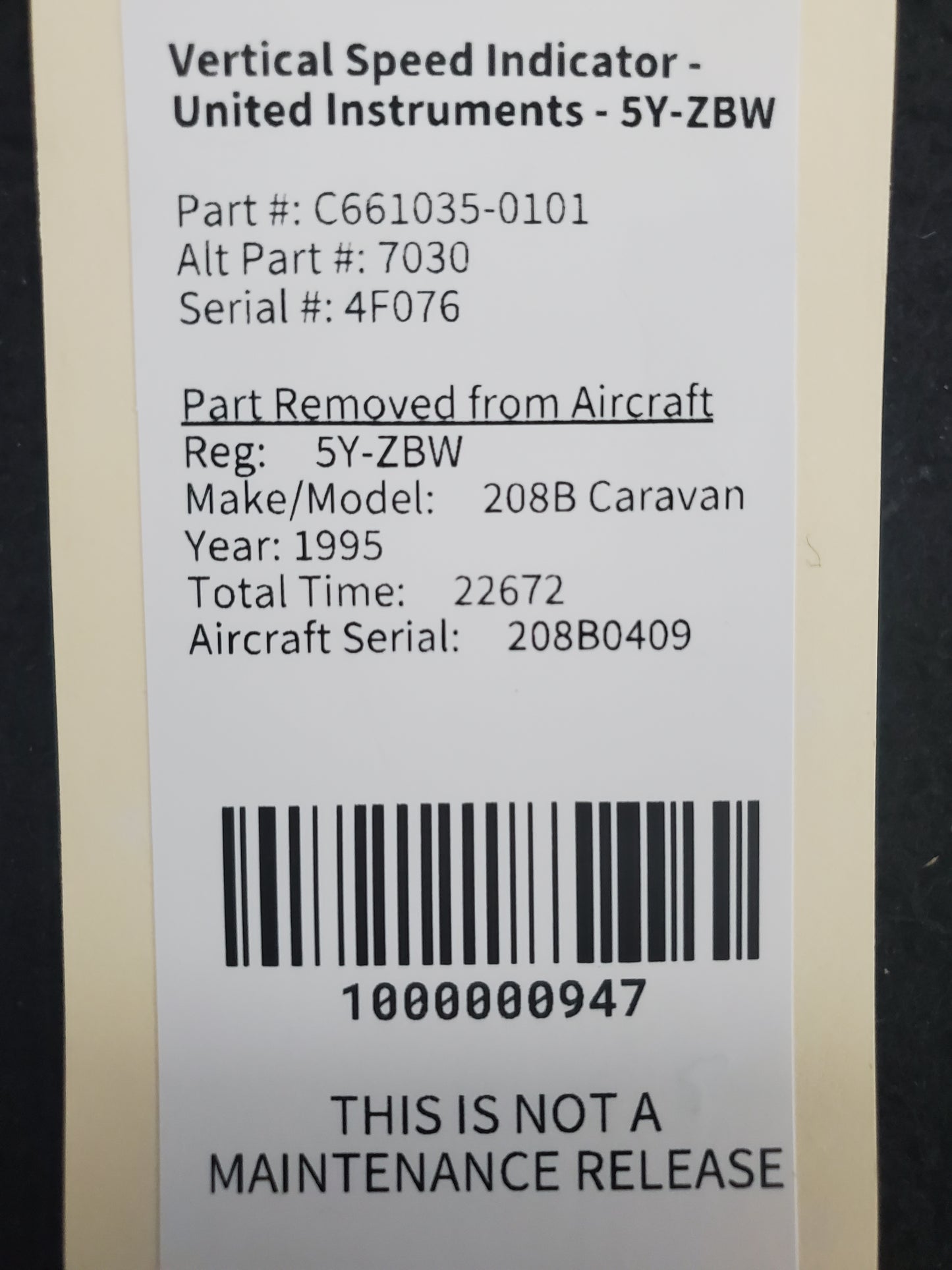 Vertical Speed Indicator - United Instruments - 5Y-ZBW