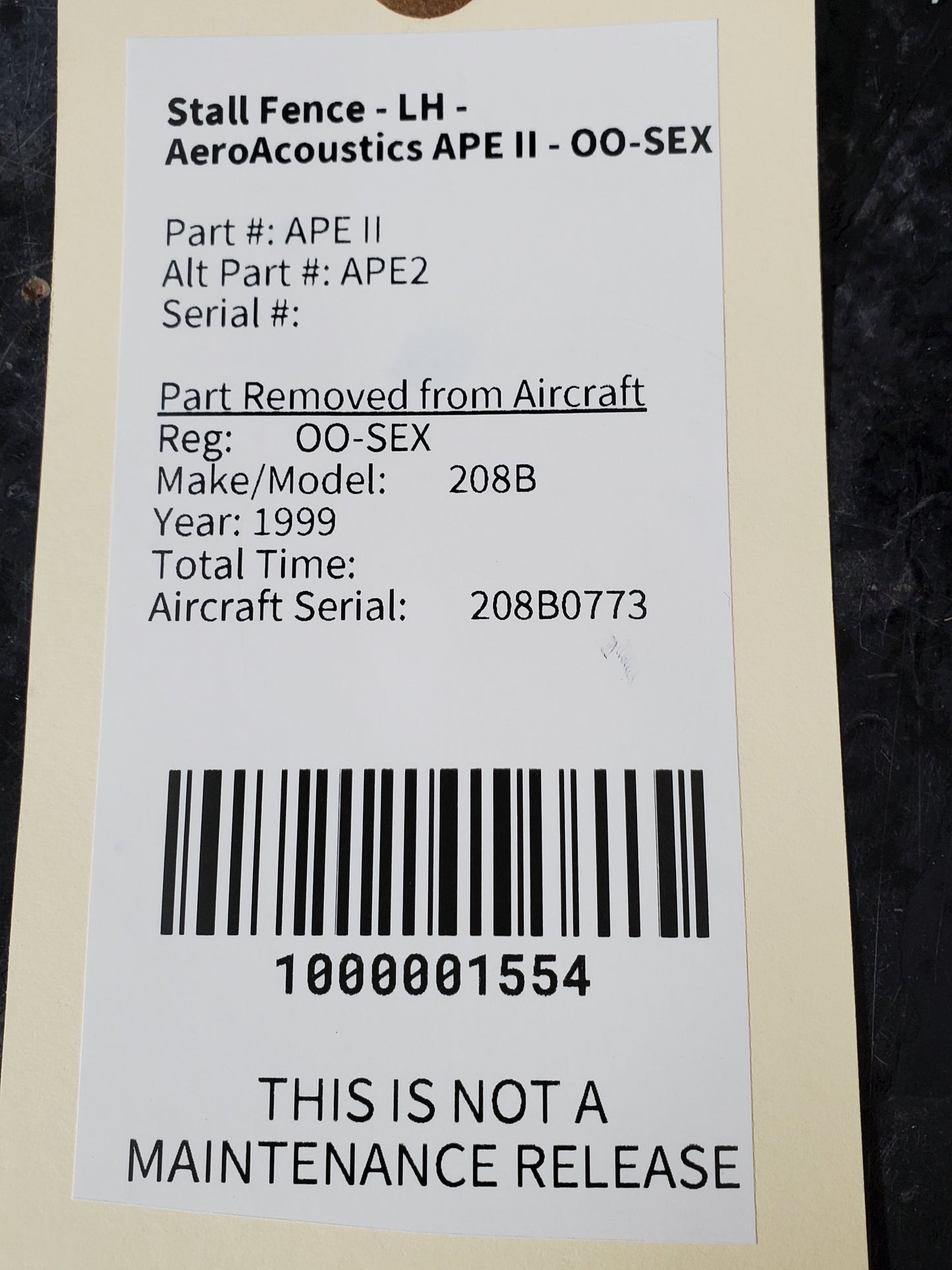Stall Fence - LH - AeroAcoustics APE II - OO-SEX
