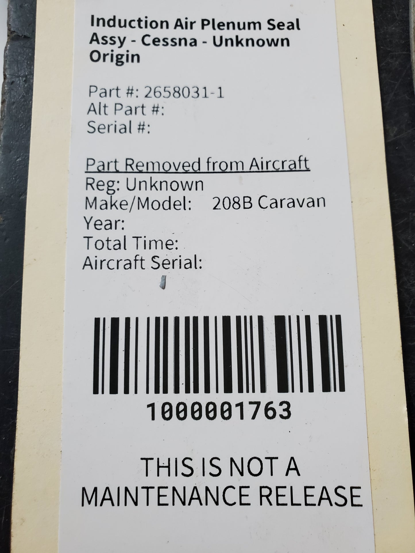 Induction Air Plenum Seal Assy - Cessna - Unknown Origin