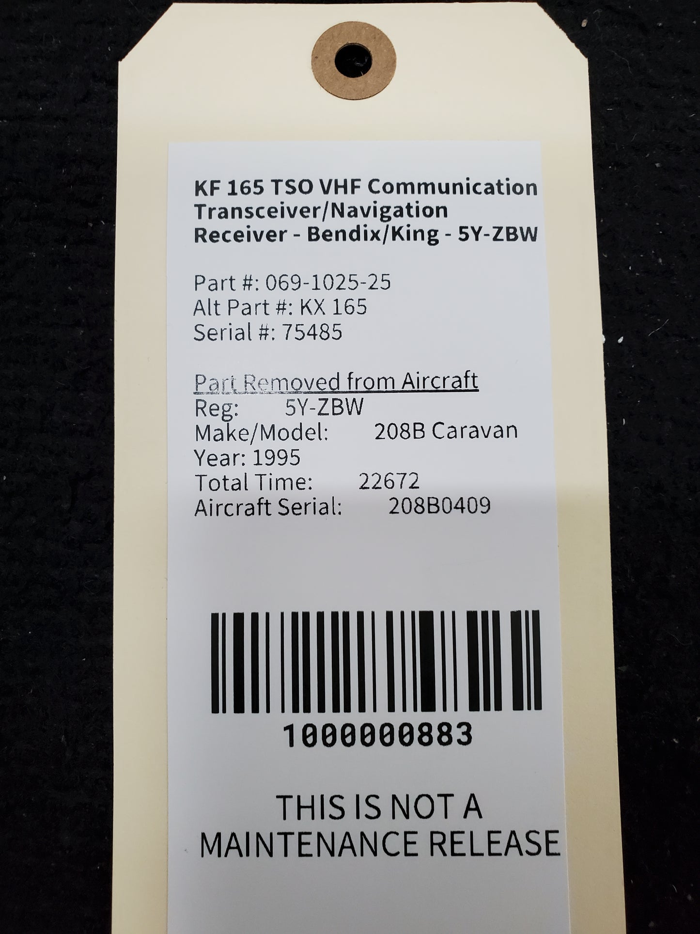 KX 165 TSO VHF Communication Transceiver/Navigation Receiver - Bendix/King - 5Y-ZBW