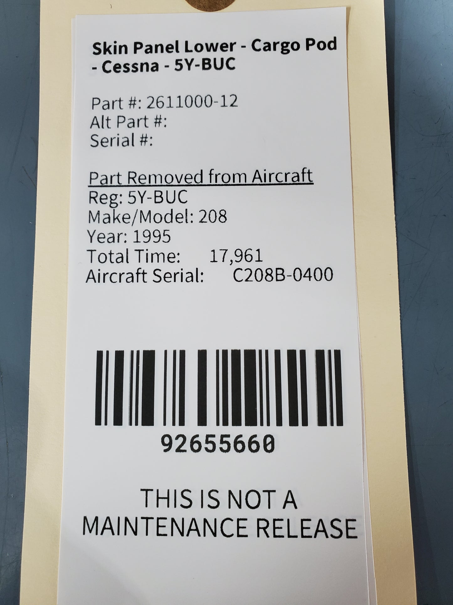 Skin Panel Lower - Cargo Pod - Cessna - 5Y-BUC