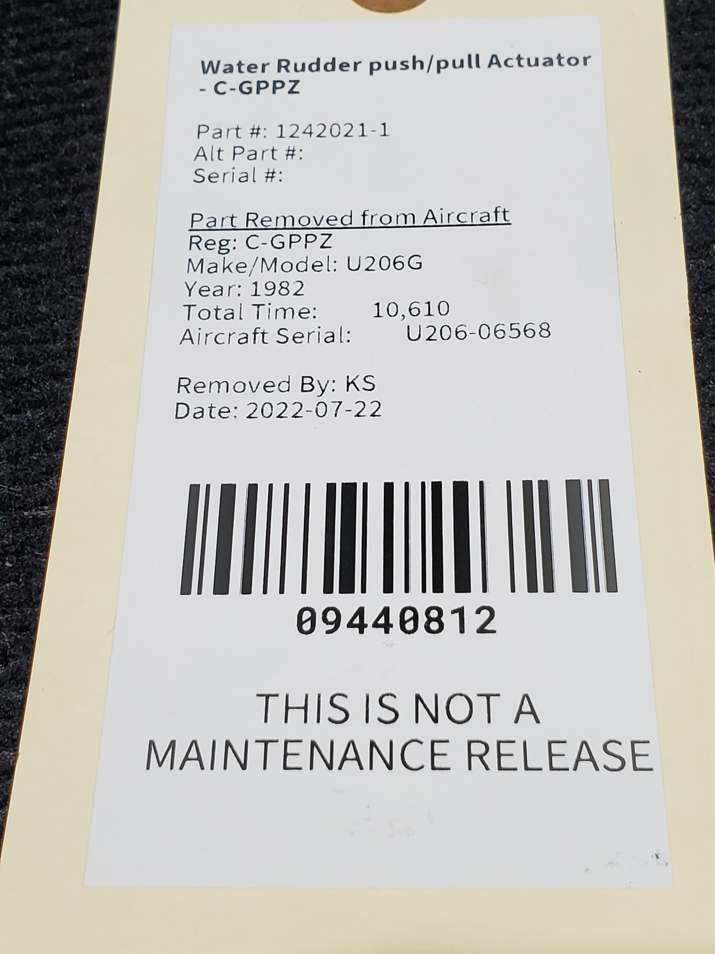 Water Rudder push/pull Actuator - C-GPPZ