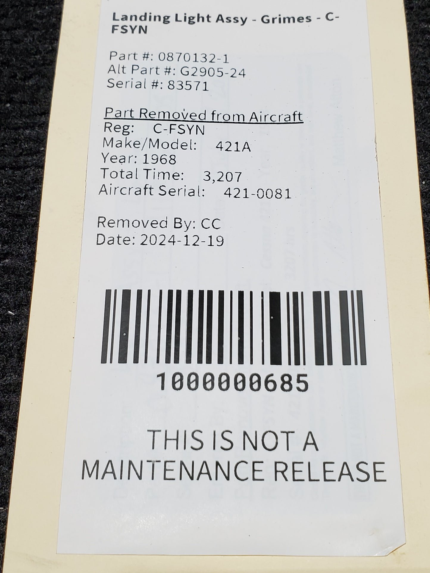 Landing Light Assy - Grimes - C-FSYN