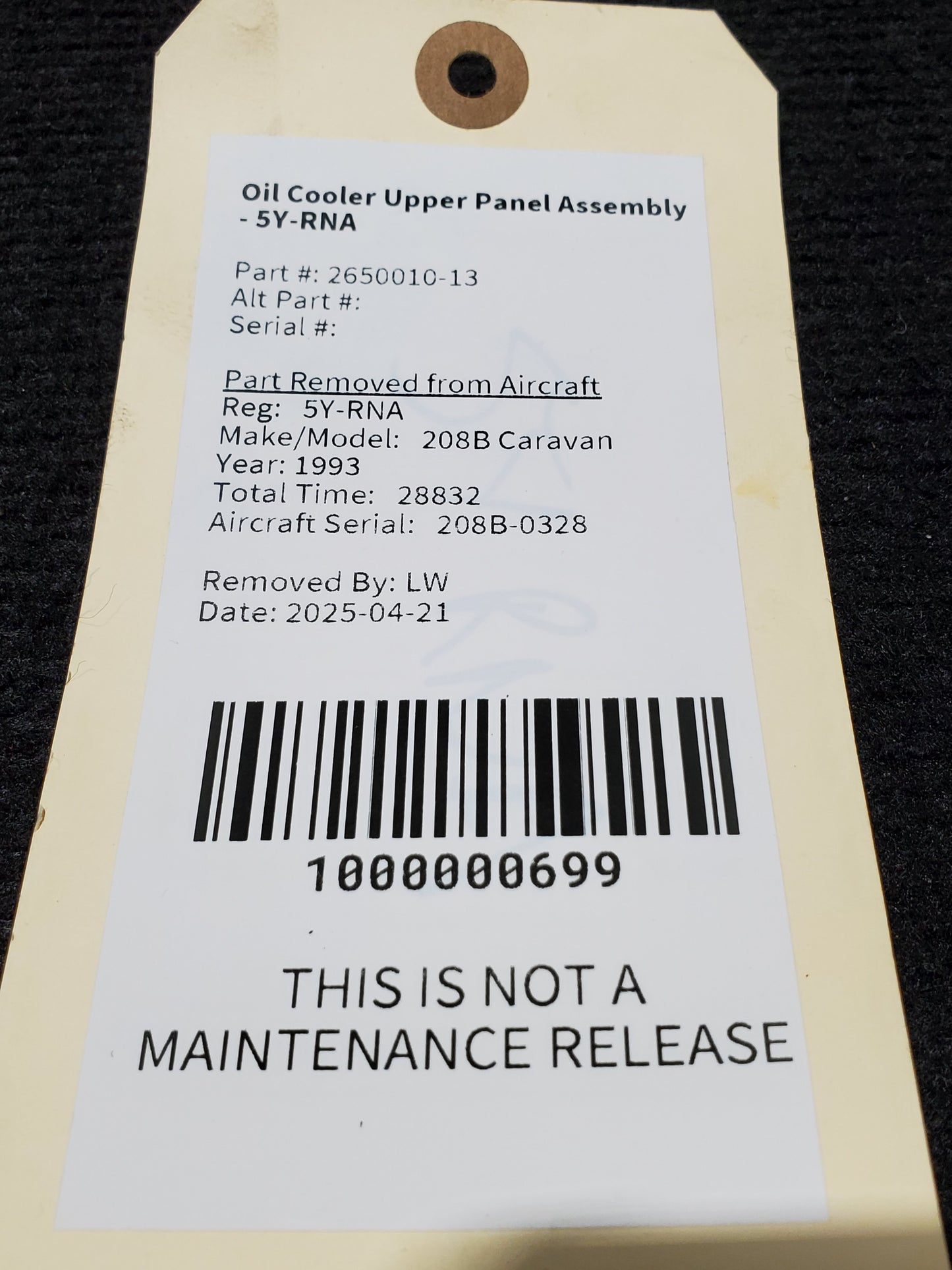 Oil Cooler Upper Panel Assembly - Cessna - 5Y-RNA