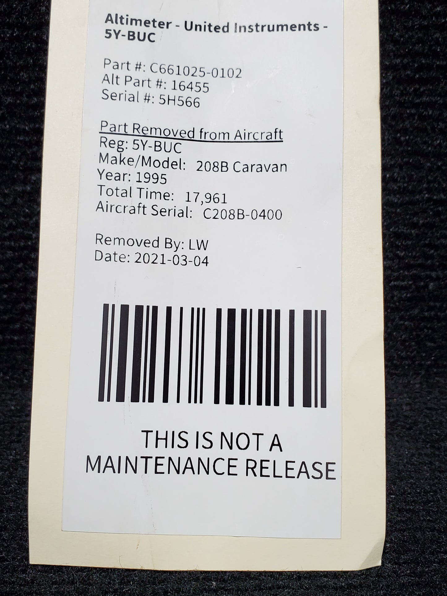 Altimeter - United Instruments - 5Y-BUC