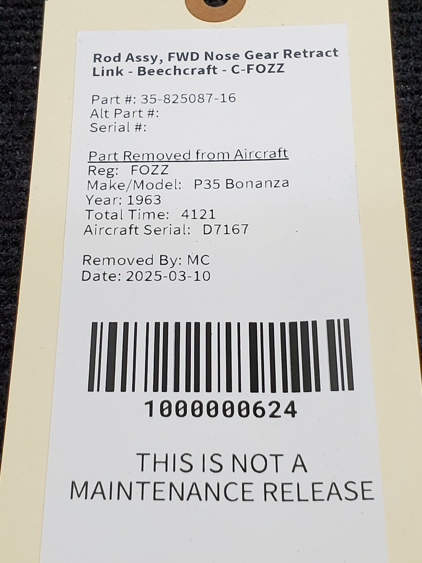 Rod Assy, FWD Nose Gear Retract Link - Beechcraft - C-FOZZ