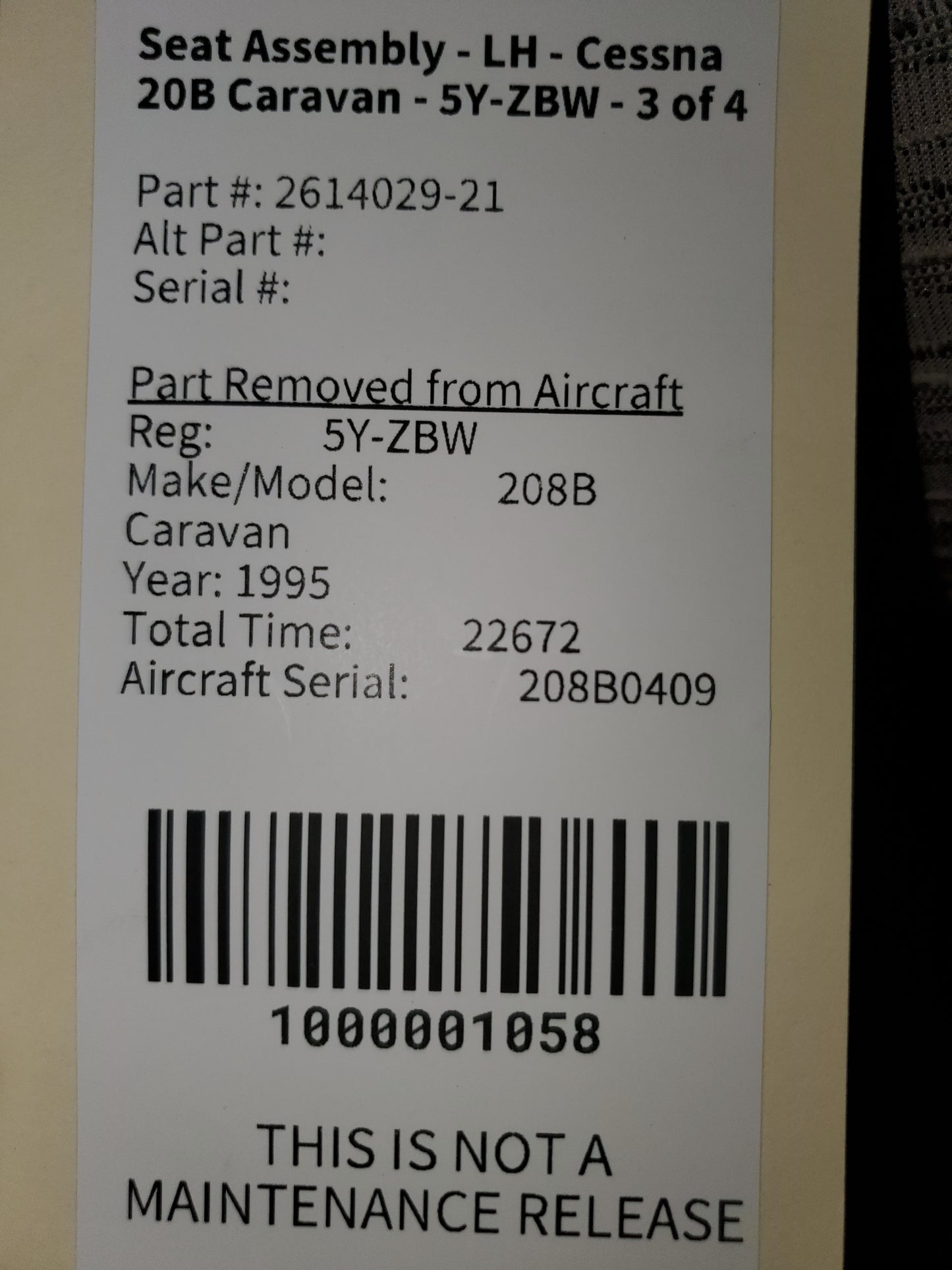 Seat Assembly - LH - Cessna 208B Caravan - 5Y-ZBW - 3 of 4