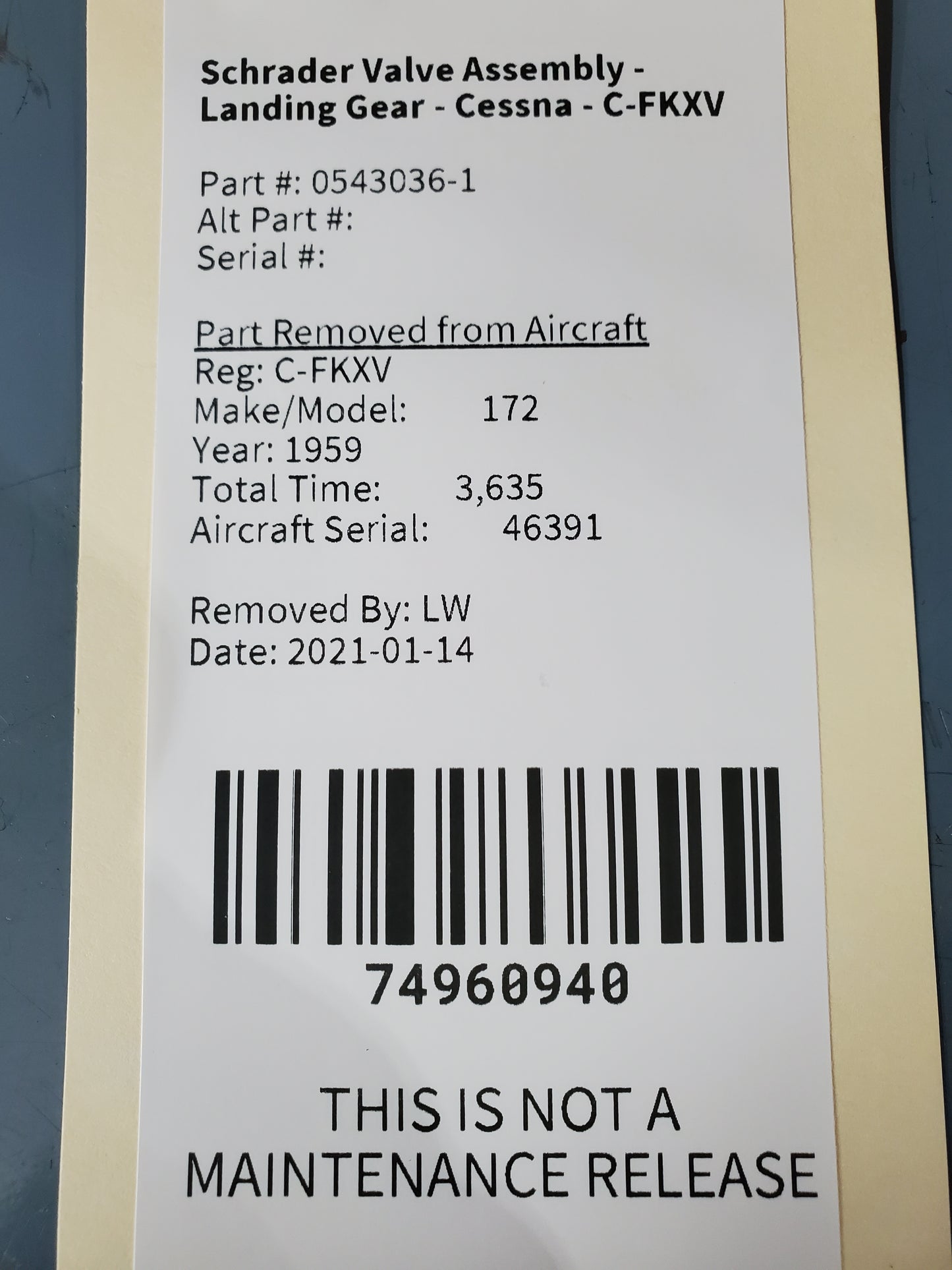 Schrader Valve Assembly - Landing Gear - Cessna - C-FKXV