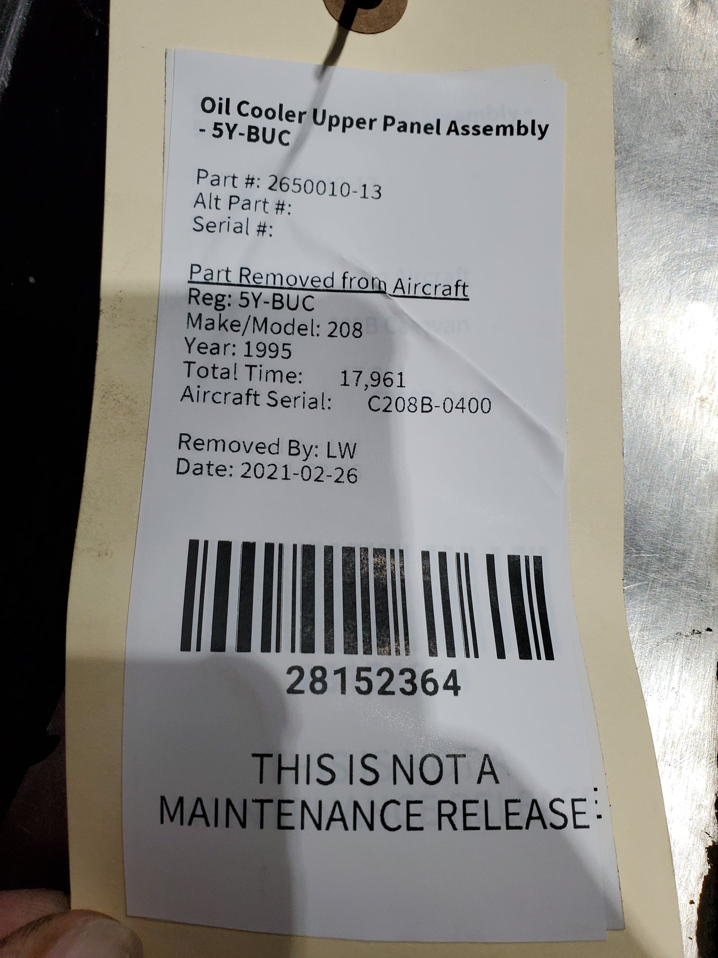 Oil Cooler Upper Panel Assembly - 5Y-BUC