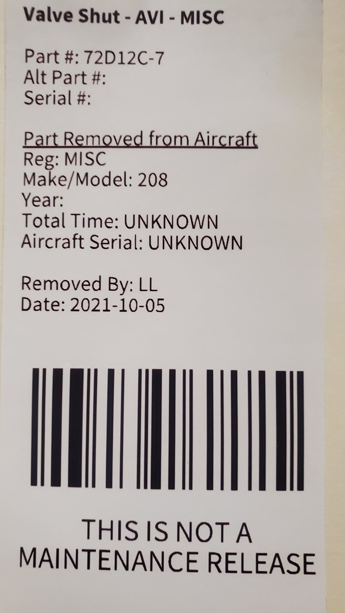 Fuel shutoff valve - Wing - AVI - MISC