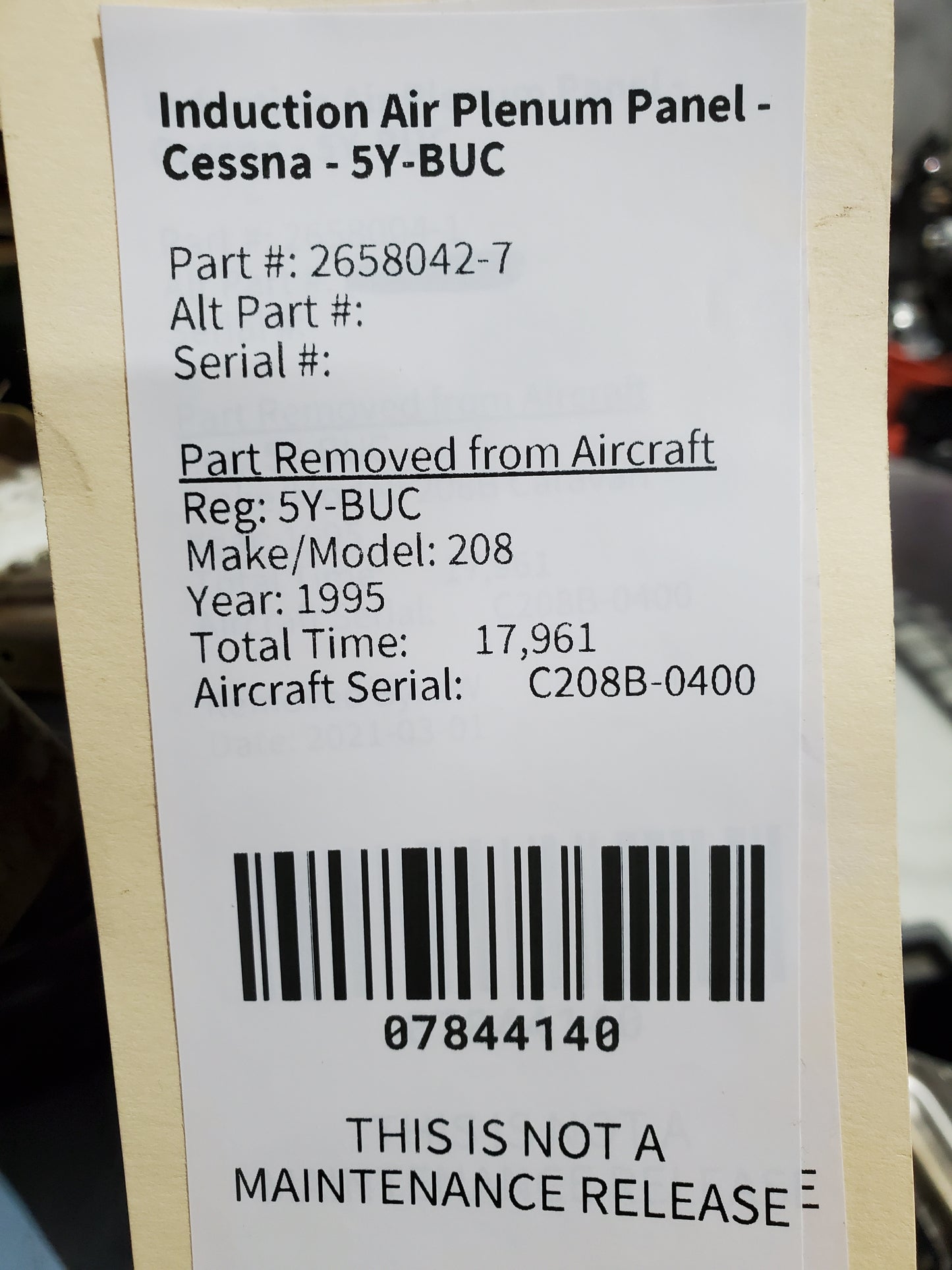 Induction Air Plenum Panel - Cessna - 5Y-BUC