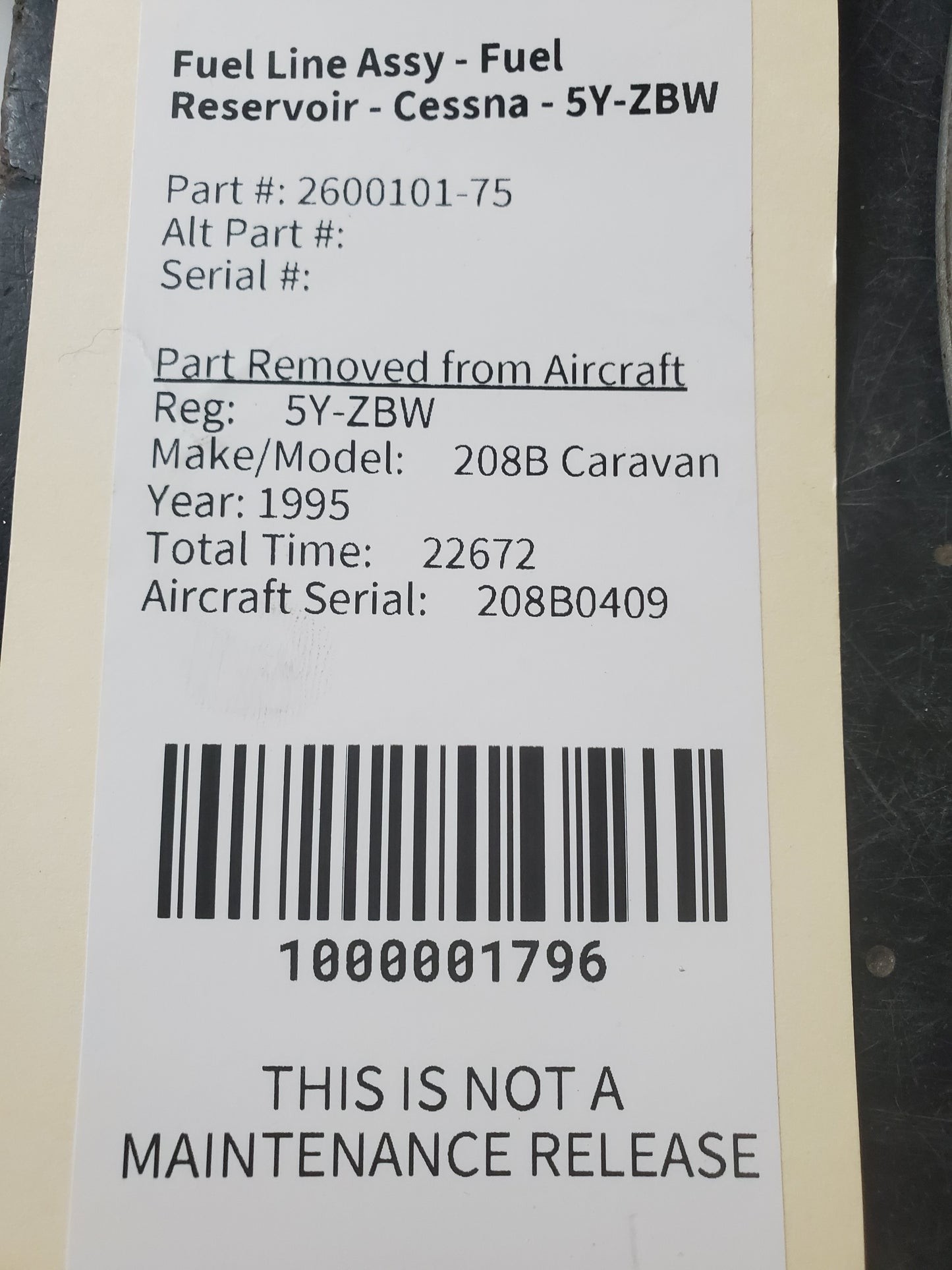 Fuel Line Assy - Fuel Reservoir - Cessna - 5Y-ZBW