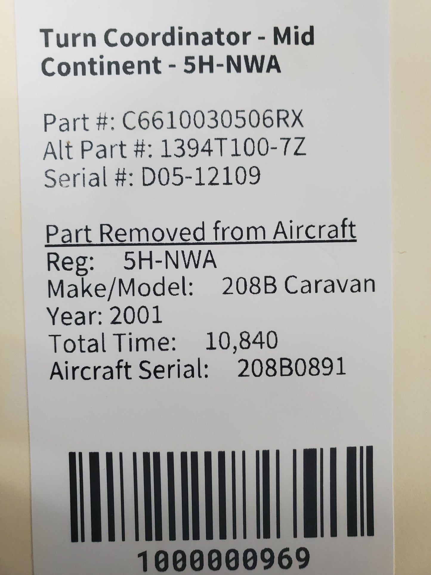 Turn Coordinator - Mid Continent - 5H-NWA