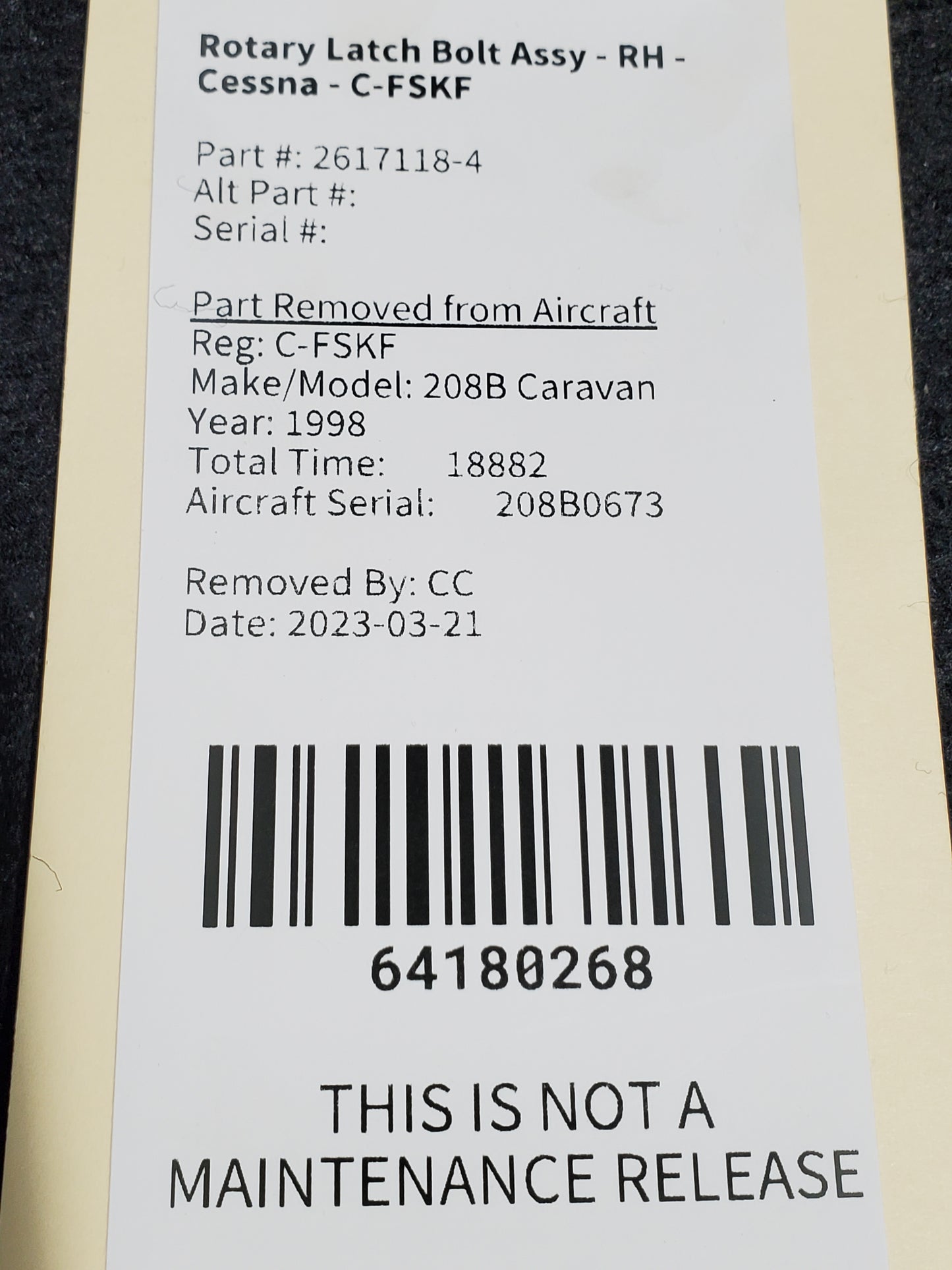 Rotary Latch Bolt Assy - RH - Cessna - C-MISC