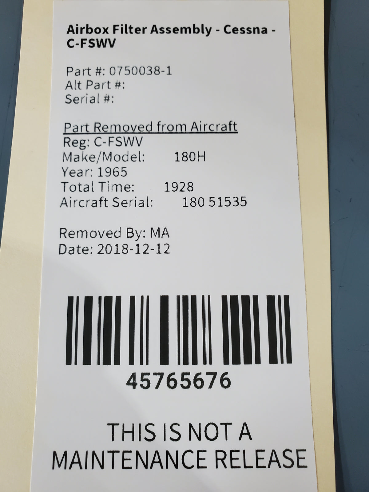 Airbox Filter Assembly - Cessna - C-FSWV