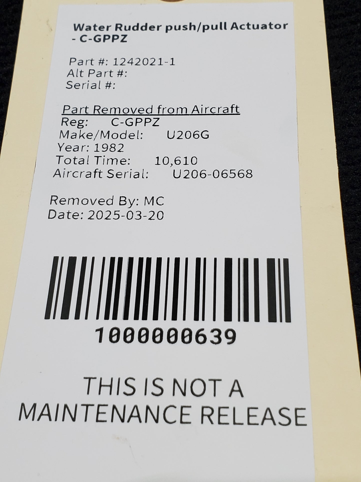 Water Rudder push/pull Actuator - C-GPPZ