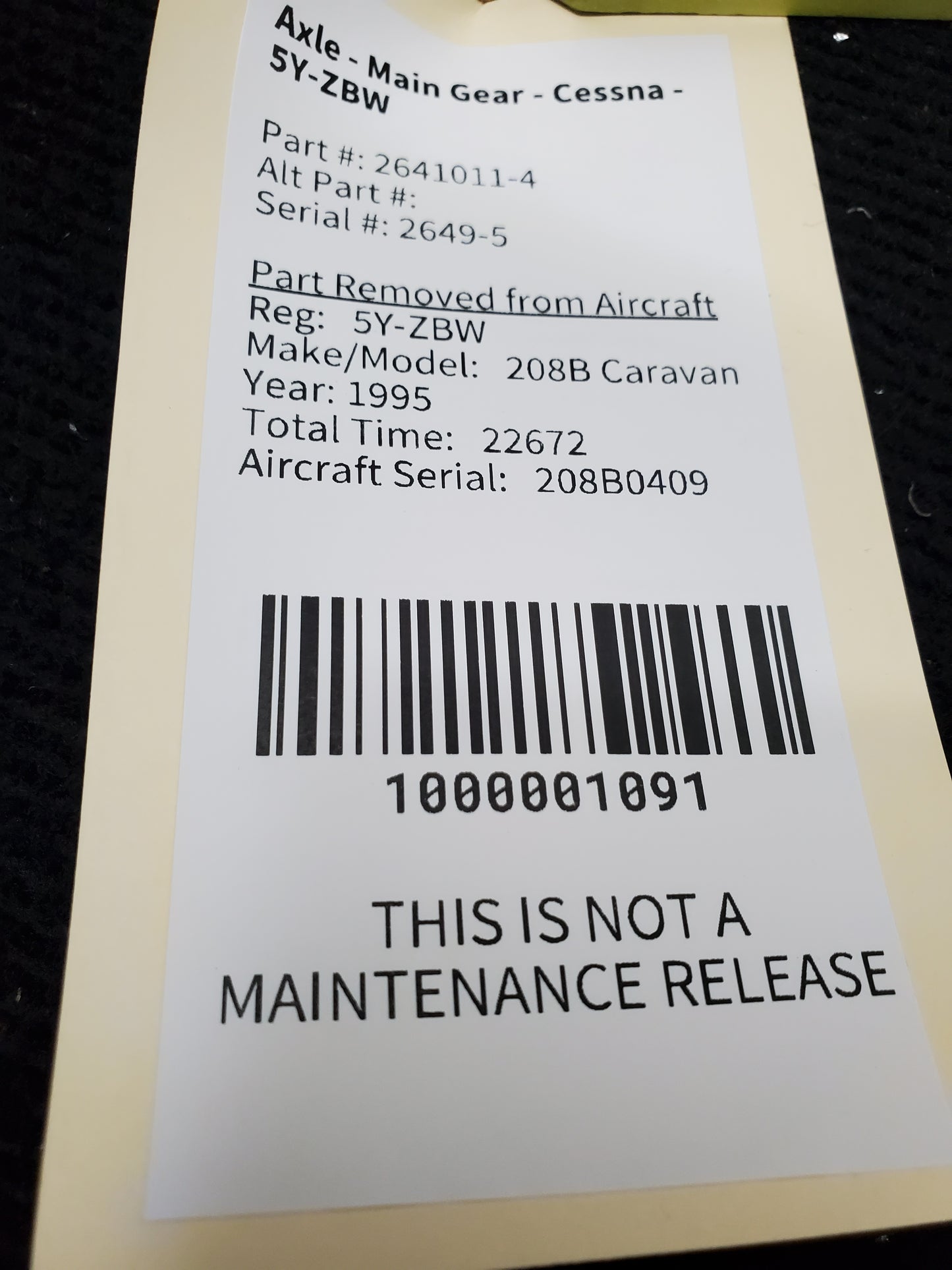 Axle - Main Gear - Cessna - 5Y-ZBW