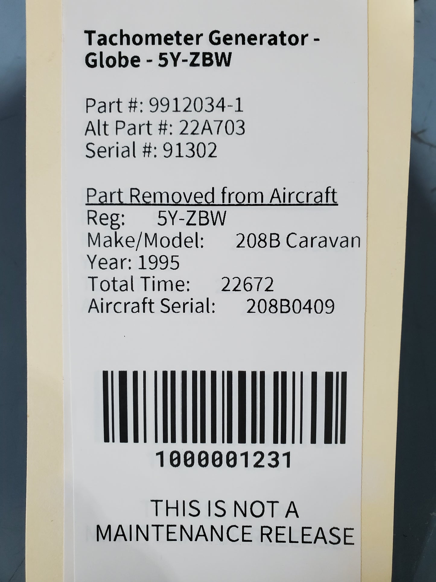 Tachometer Generator - Globe - 5Y-ZBW