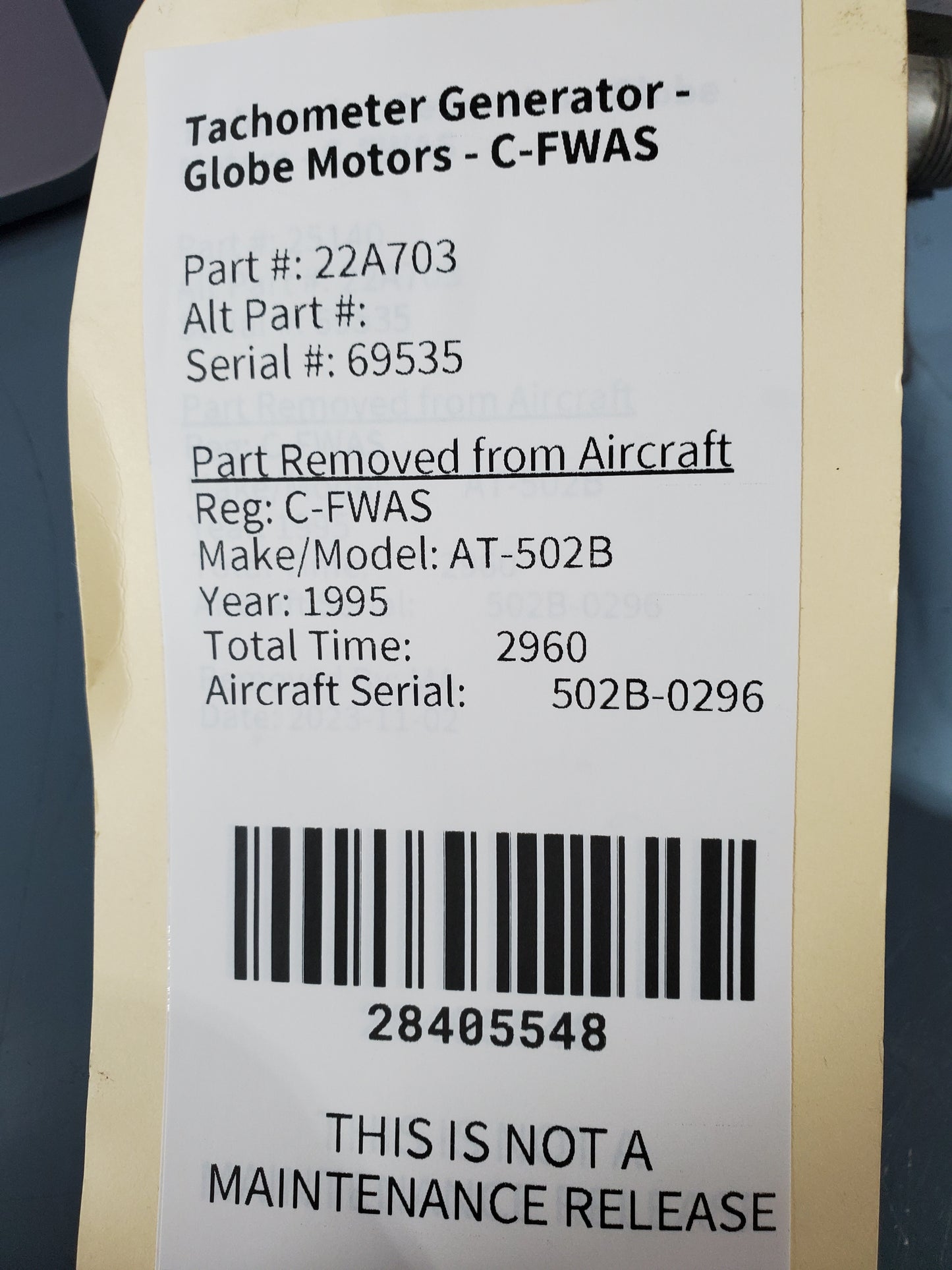 Tachometer Generator - Globe Motors - C-FWAS