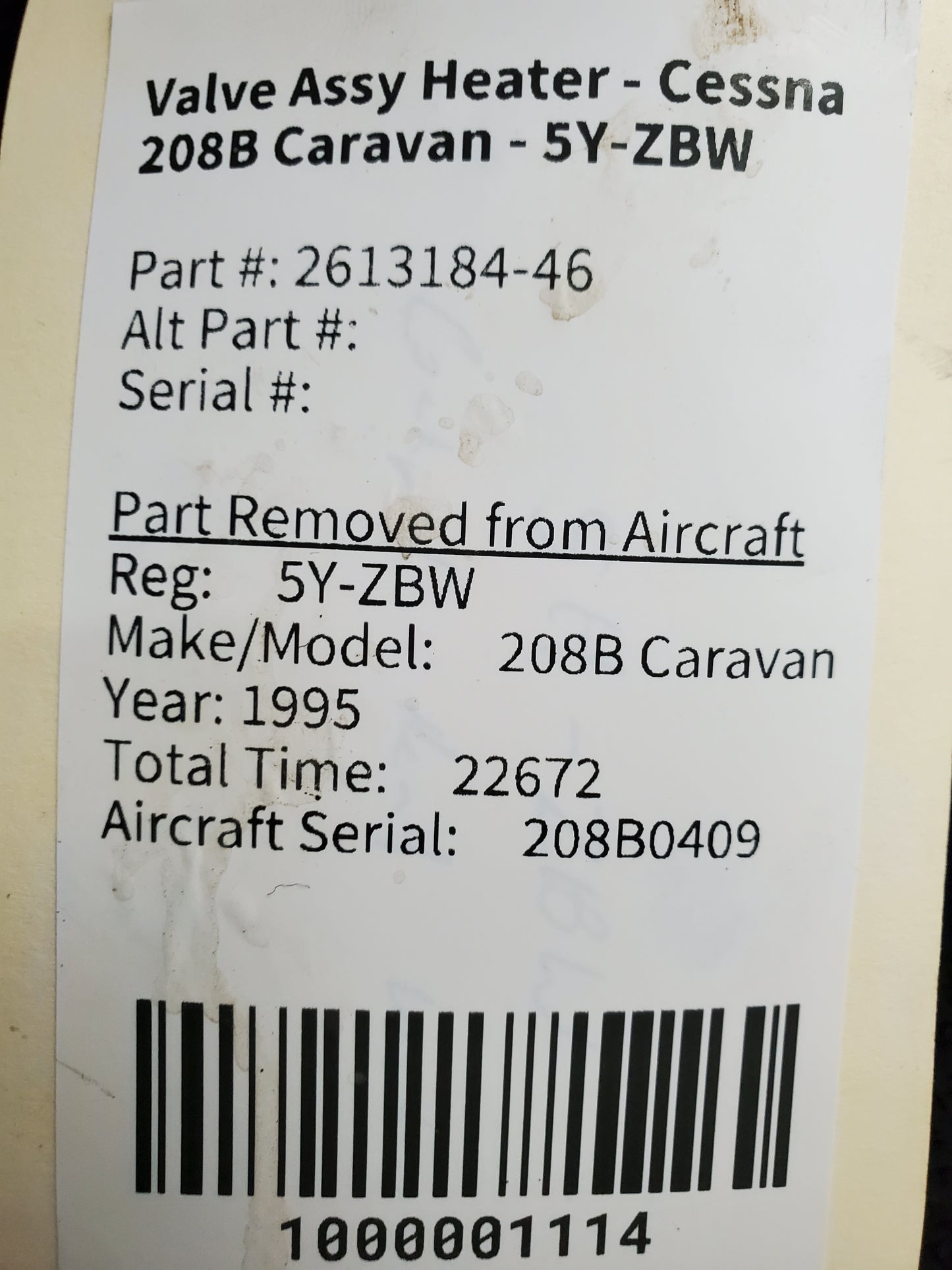 Valve Assy Heater - Cessna 208B Caravan - 5Y-ZBW